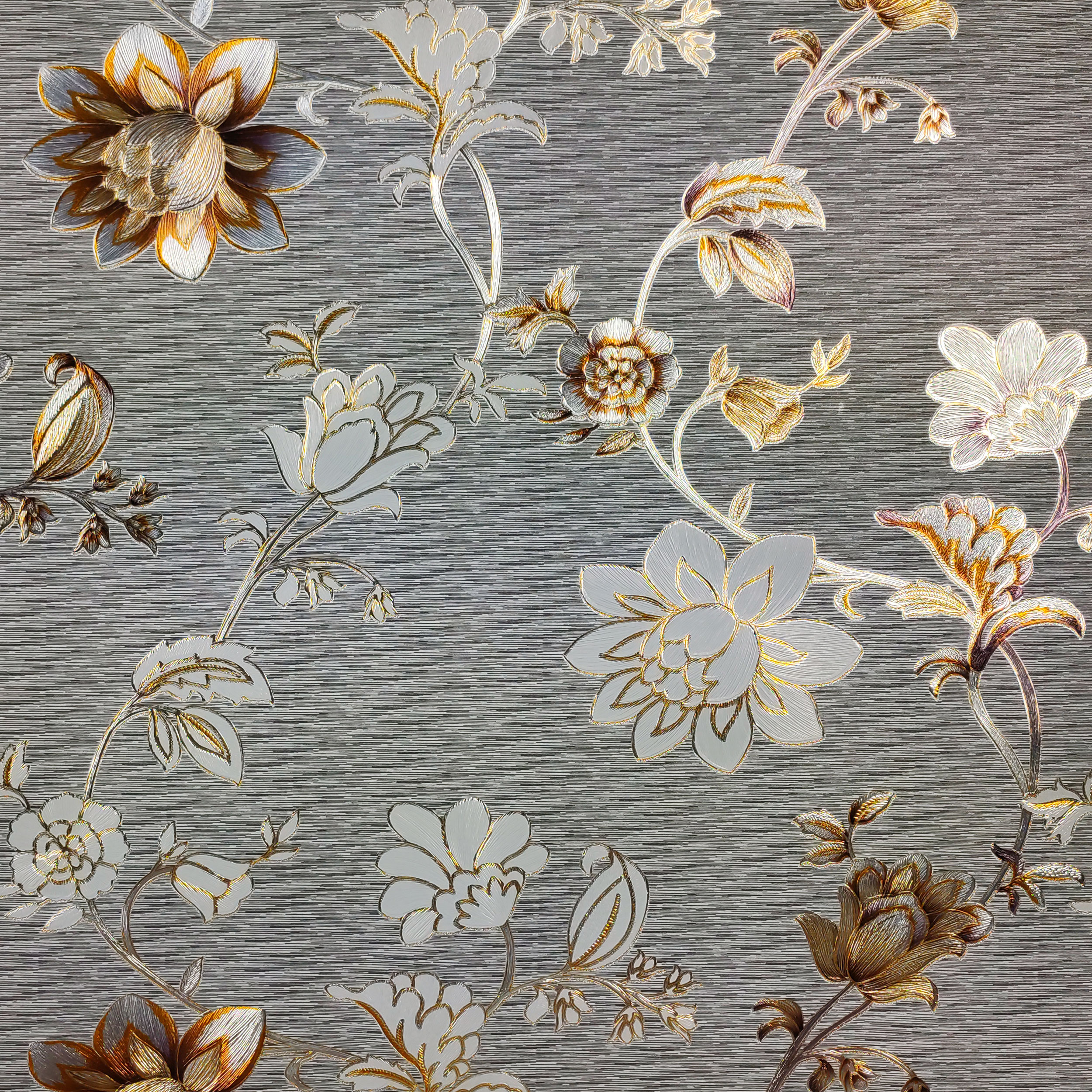 Tessuto Tovaglia Metallizzata Fiori Sfondo Grigio Image