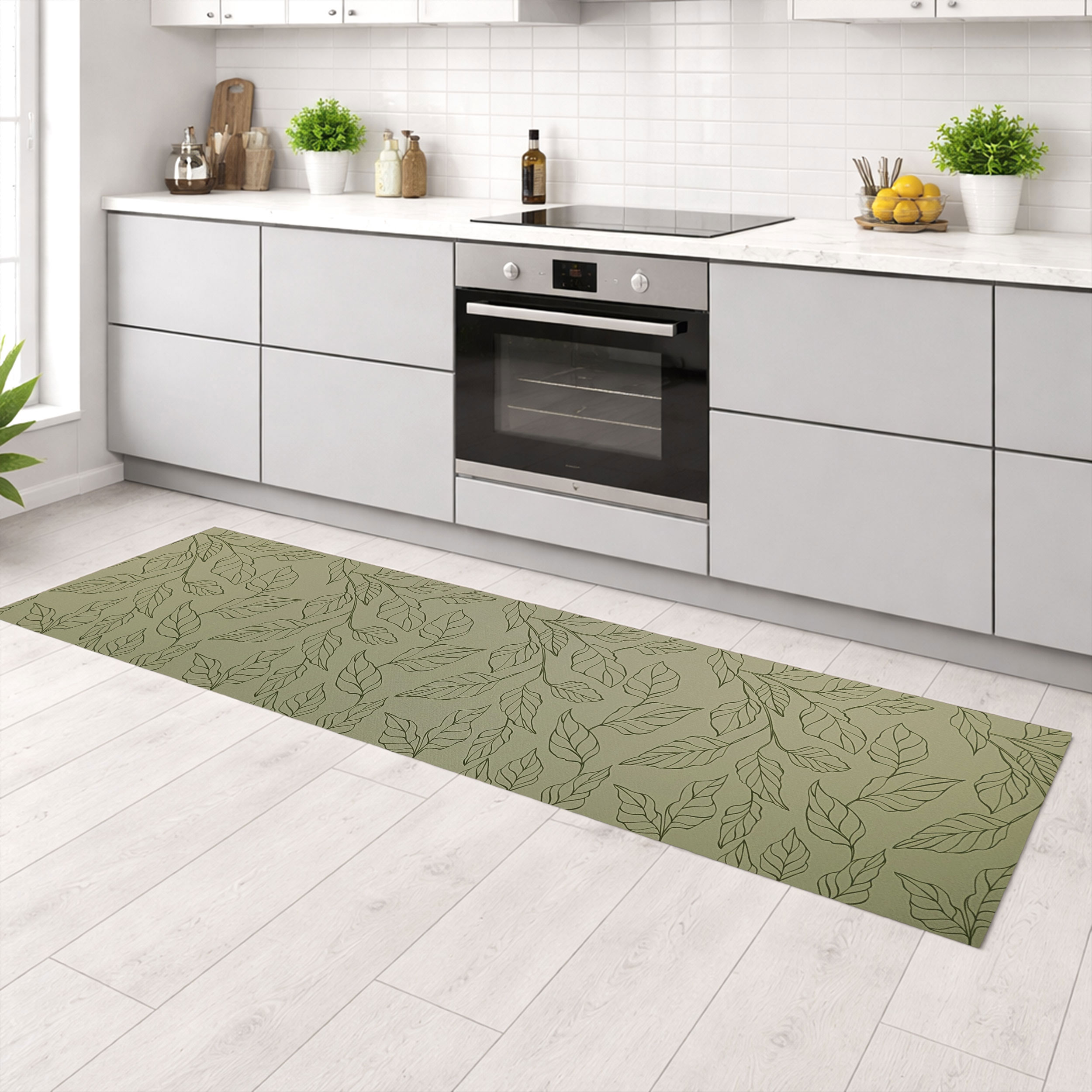 Passatoia da Cucina Foglie Sfondo Verde Image