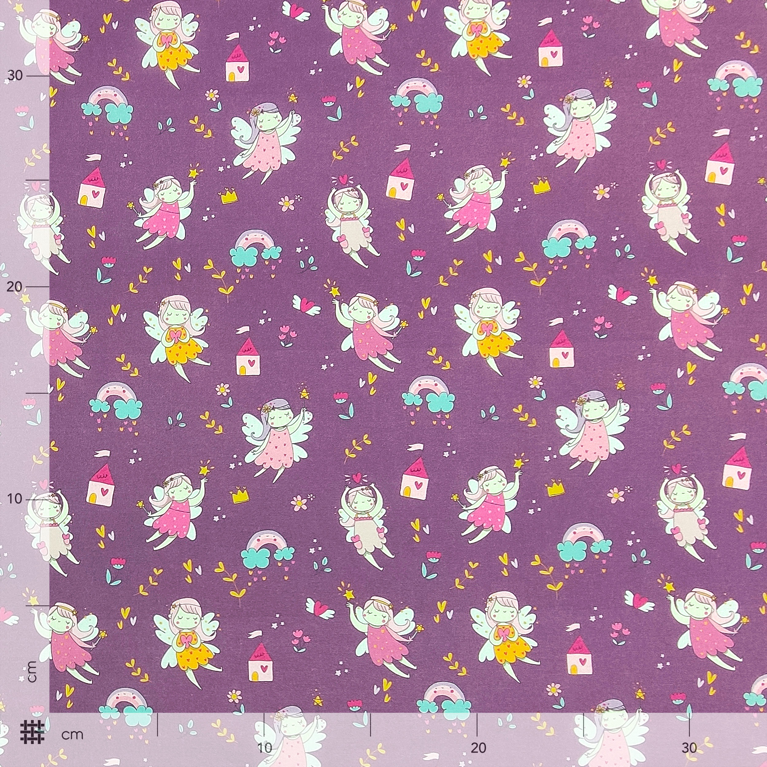 Ritaglio Cotone Fatine Piccole Sfondo Lilla 50x150 cm