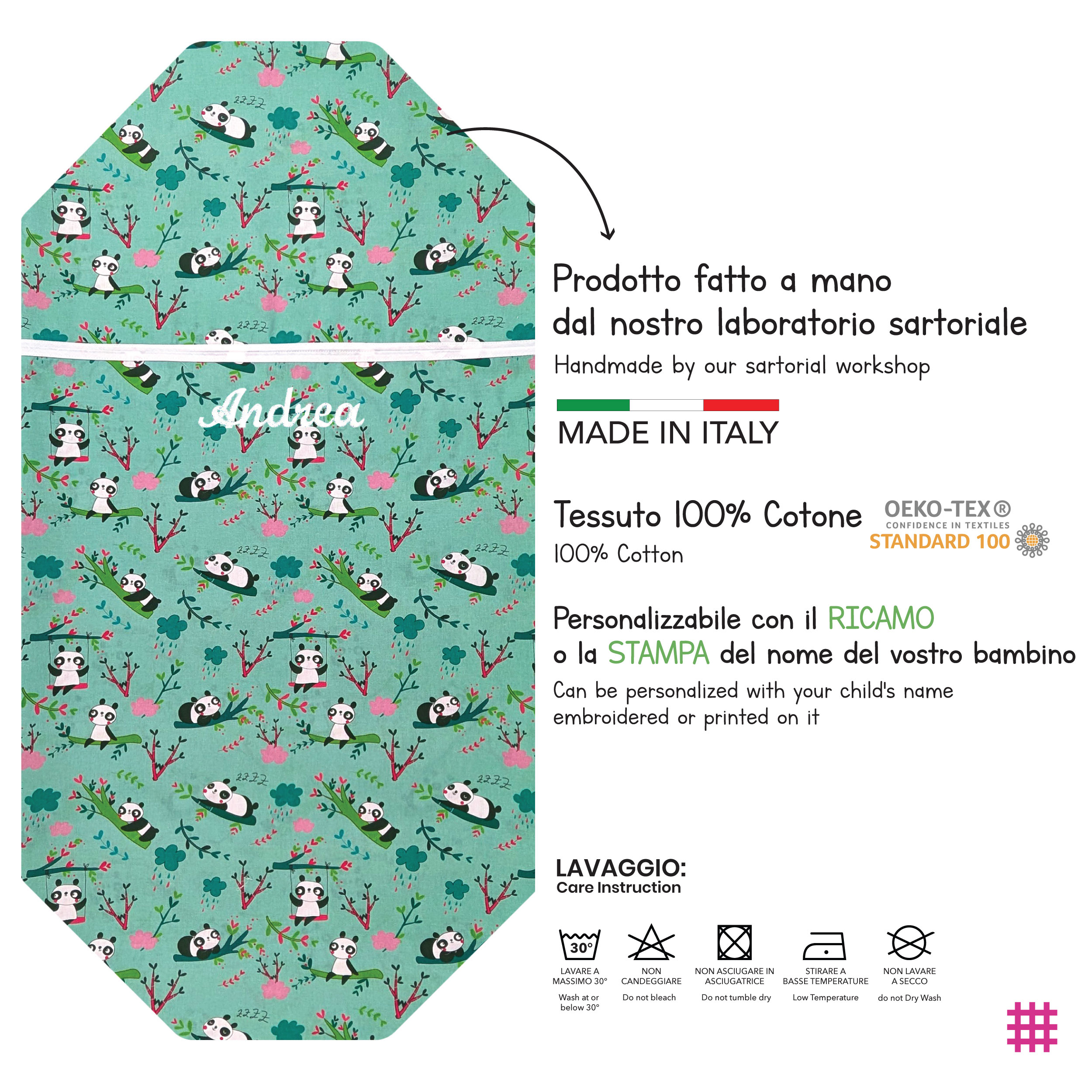 Sacco Nanna Estivo Sagomato per Brandine Panda Sfondo Verde Menta Image