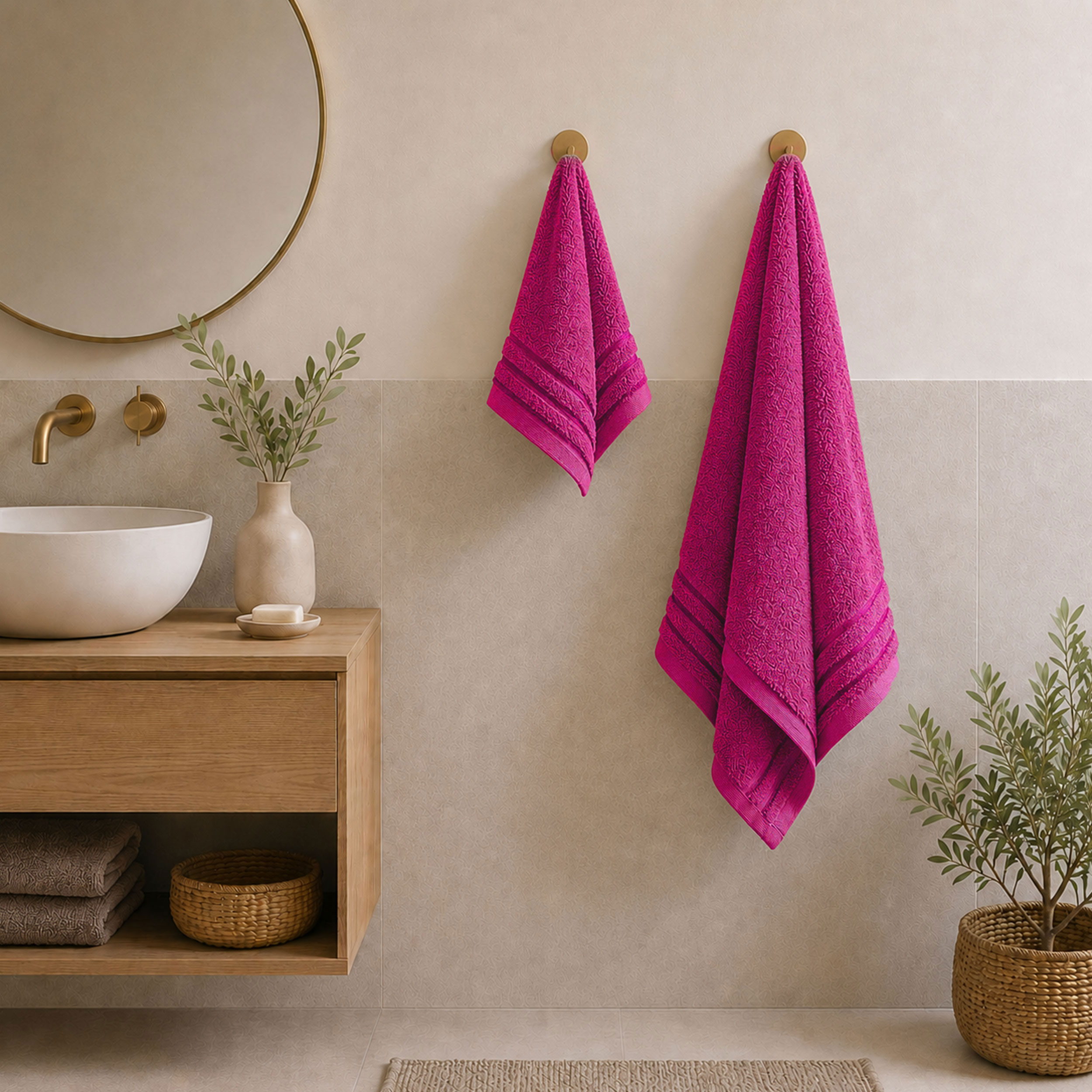 Set Asciugamani Bagno Viso e Ospite Fuxia Image