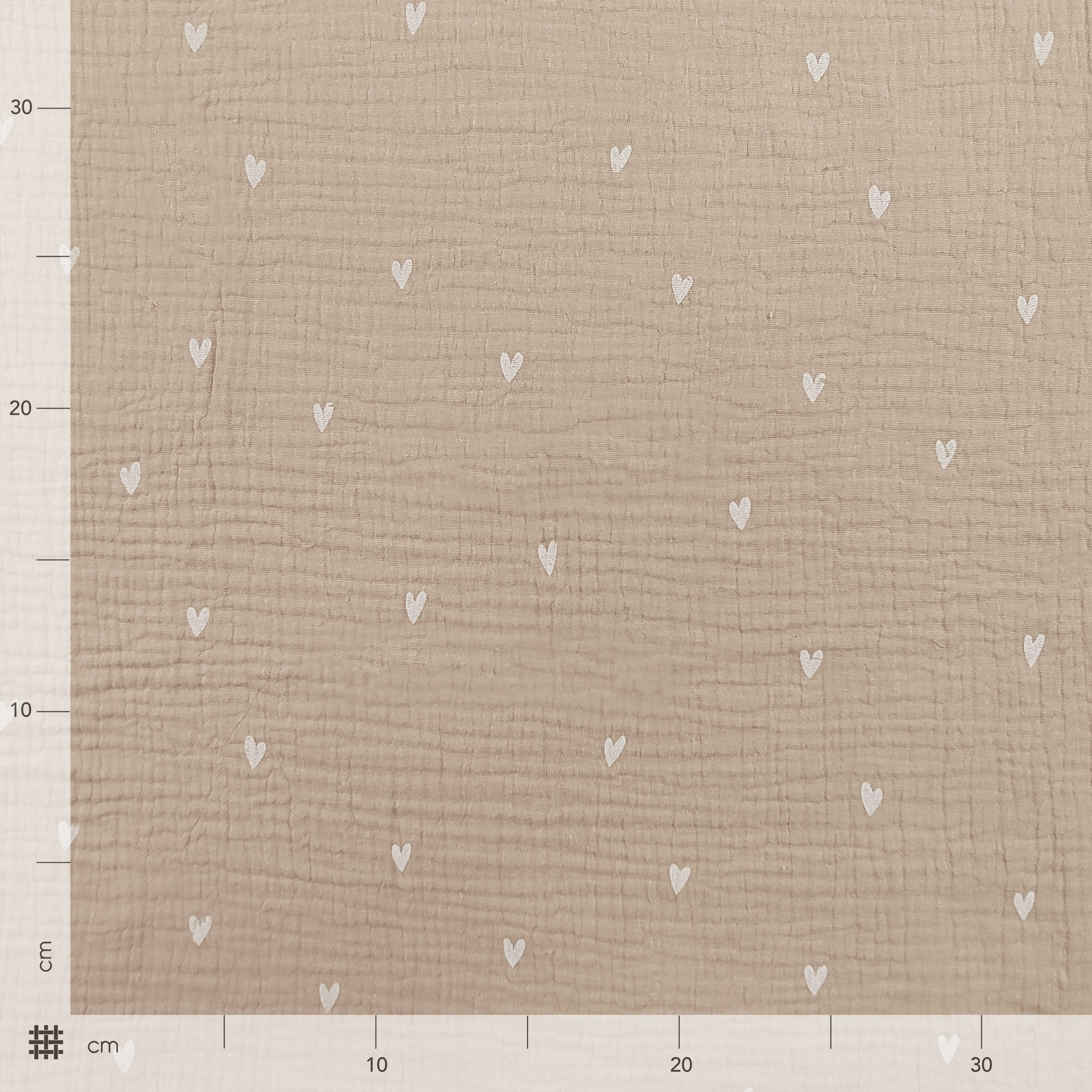 Mussola Cotone Beige Cuoricini Bianchi
