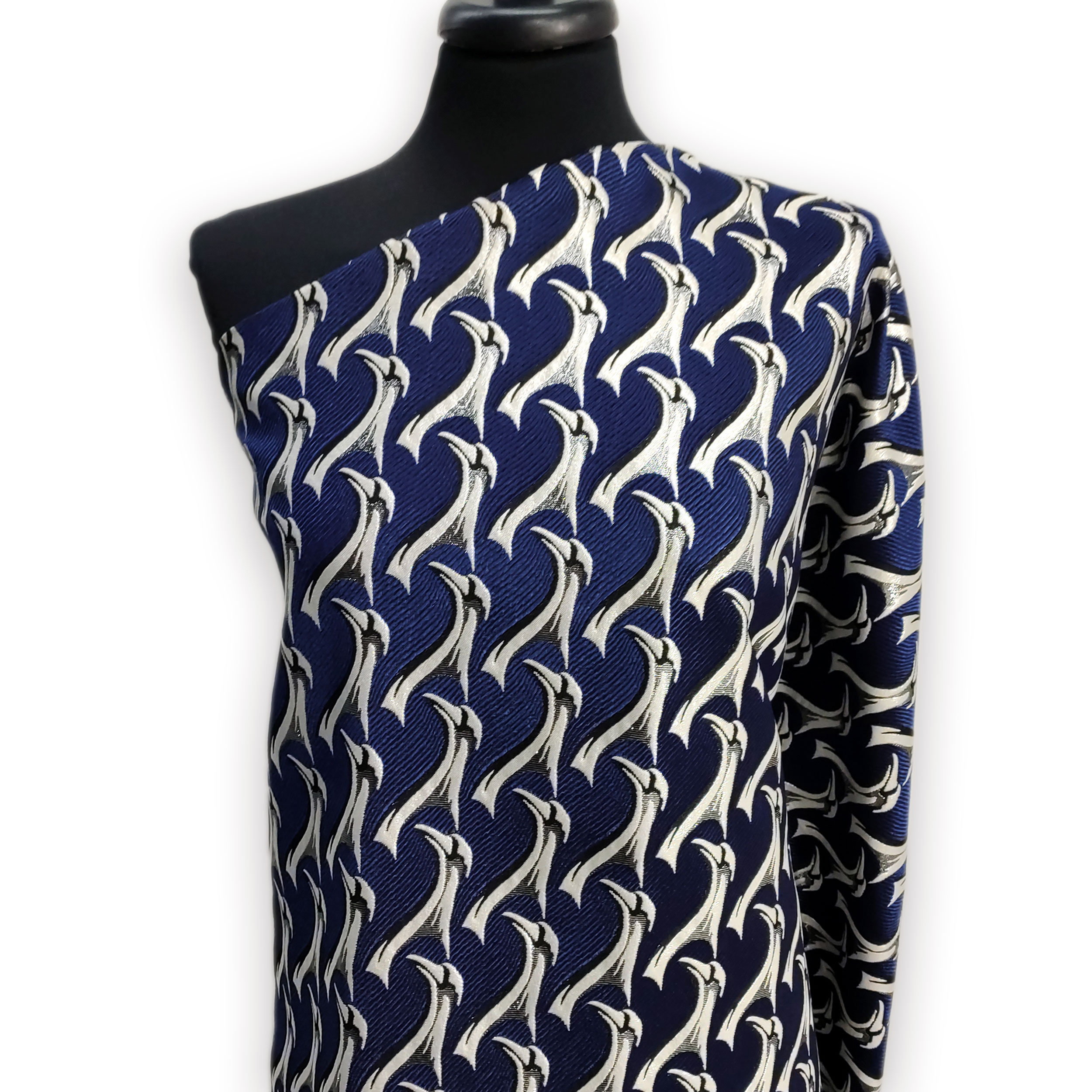 Broccato Fantasia Alta Moda Blu e Argento Lurex Image