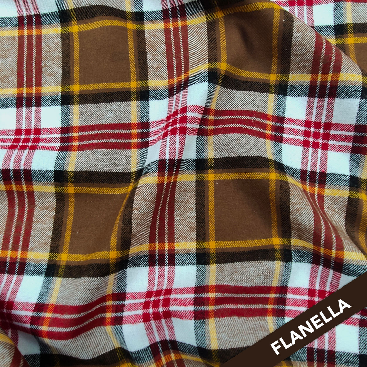 Tessuto Flanella Tartan Nocciola Giallo