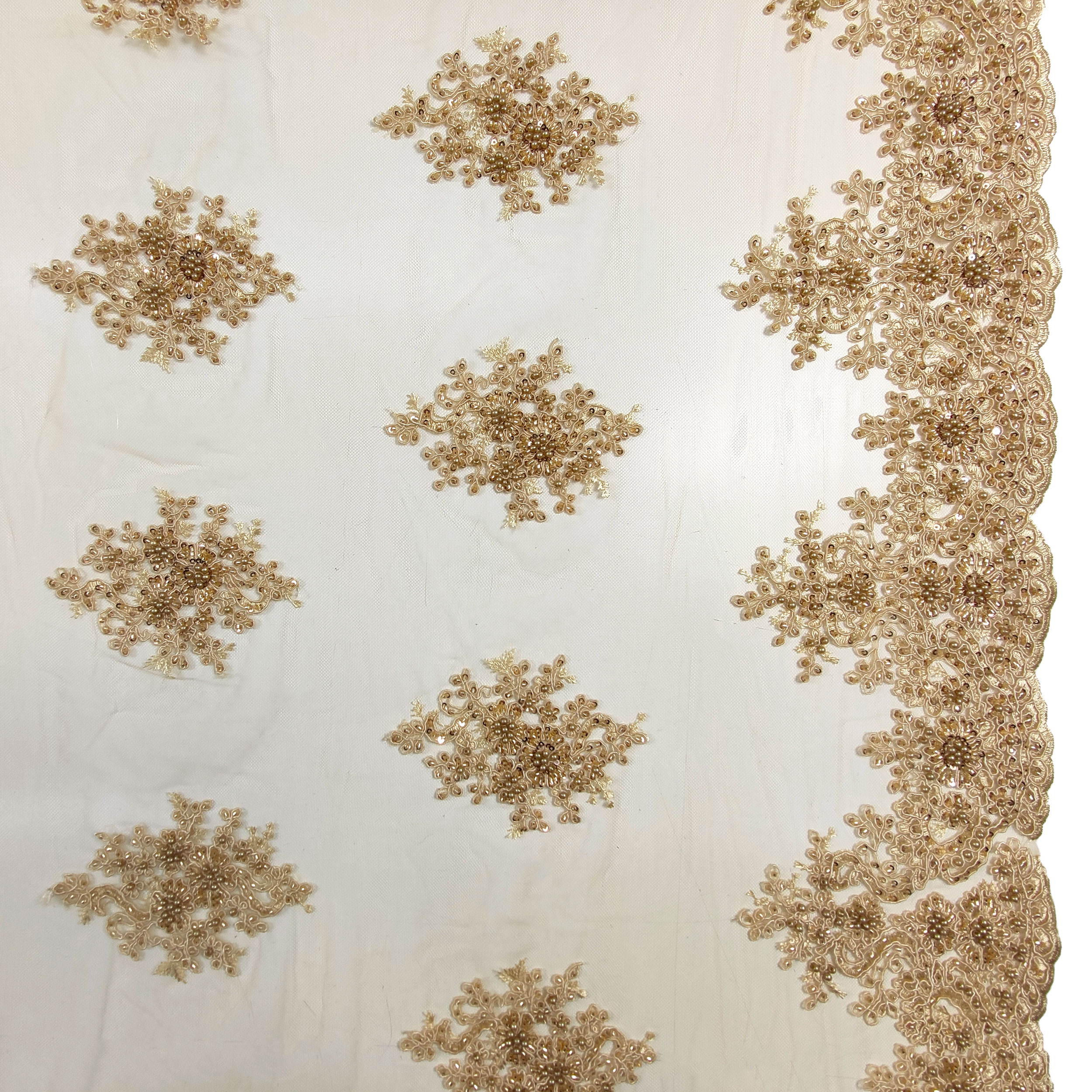 Tulle Ricamato Perline Lux Oro