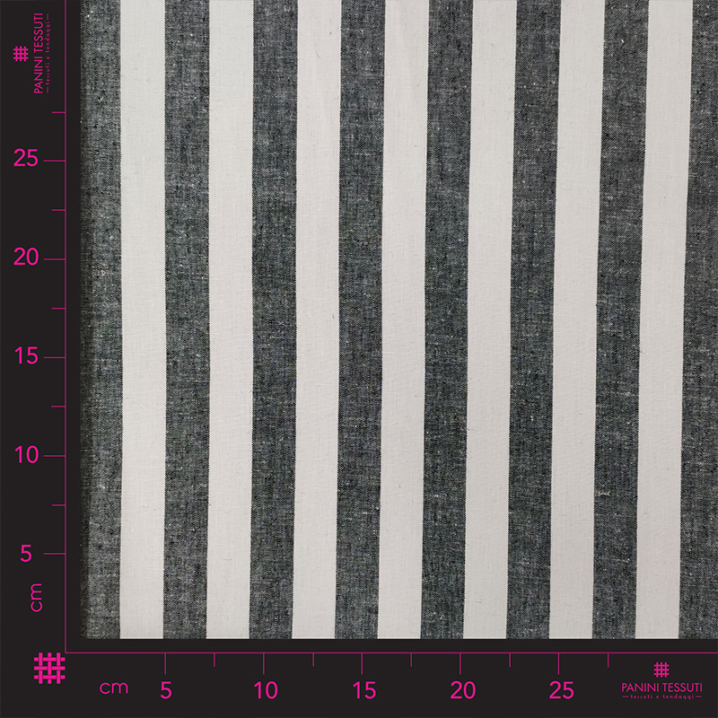 Tessuto Misto Lino Righe Larghe Nero Image