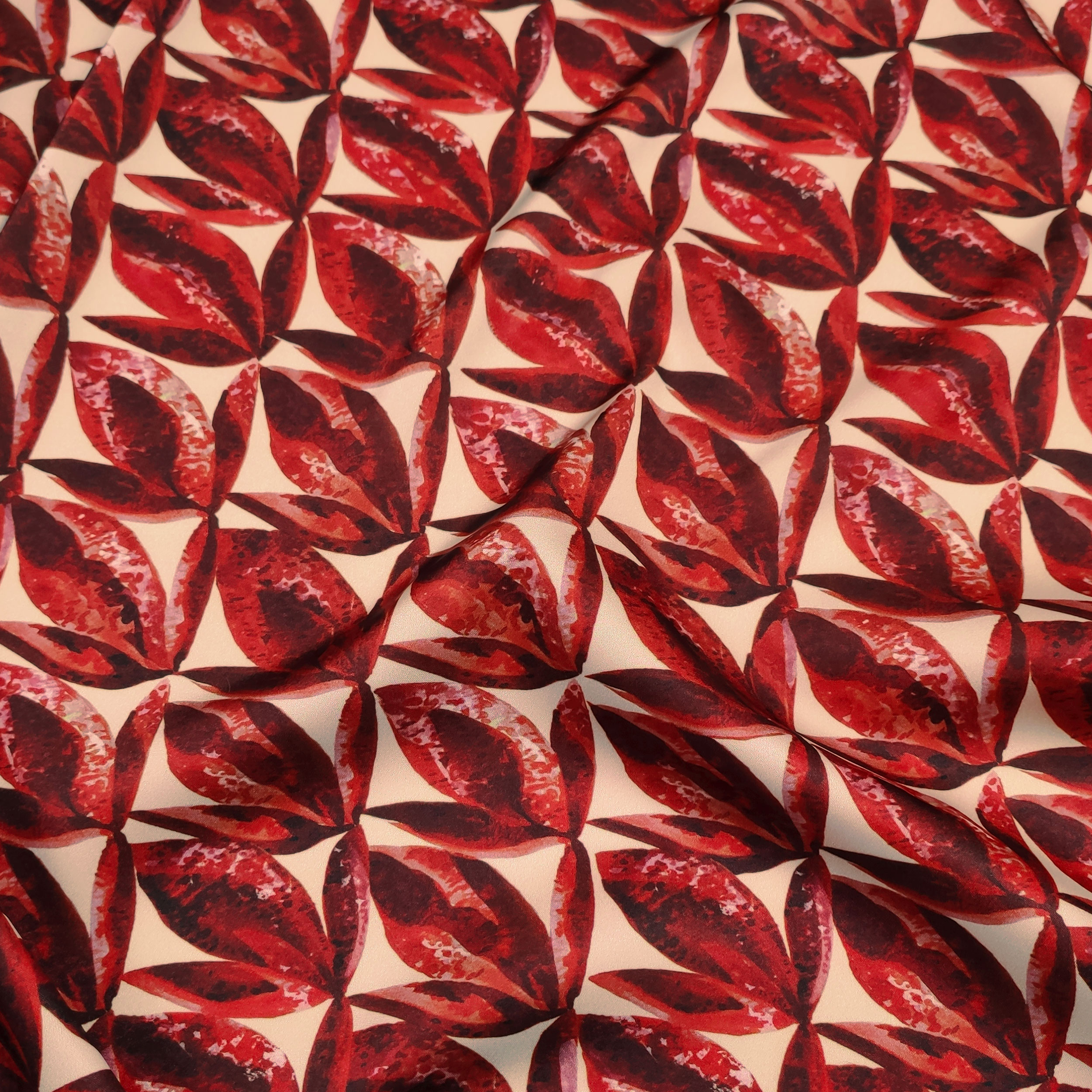 Raso Setato Alta Moda Foliage Rosso