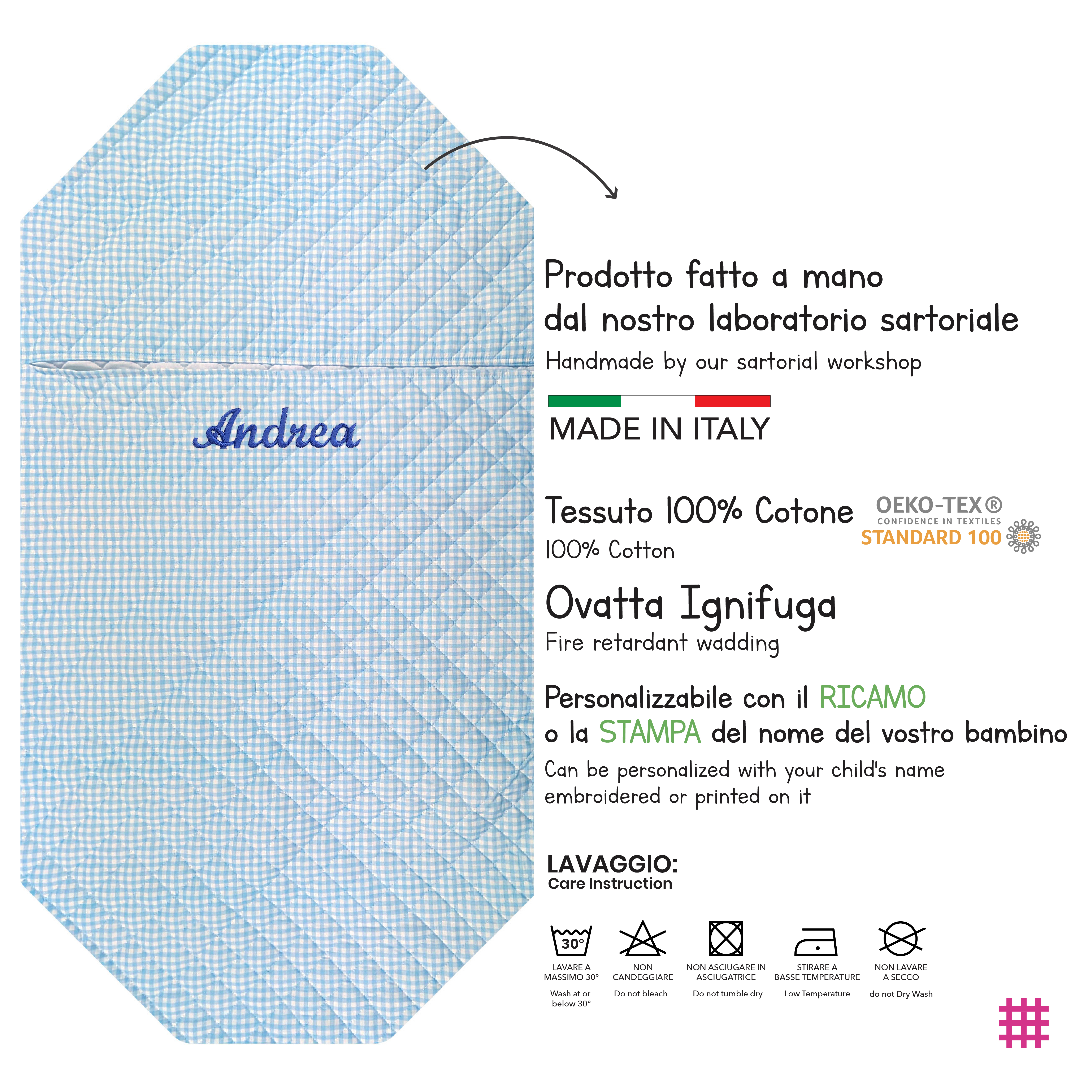 Sacco Nanna Sagomato per Brandine Quadretti Azzurro Image