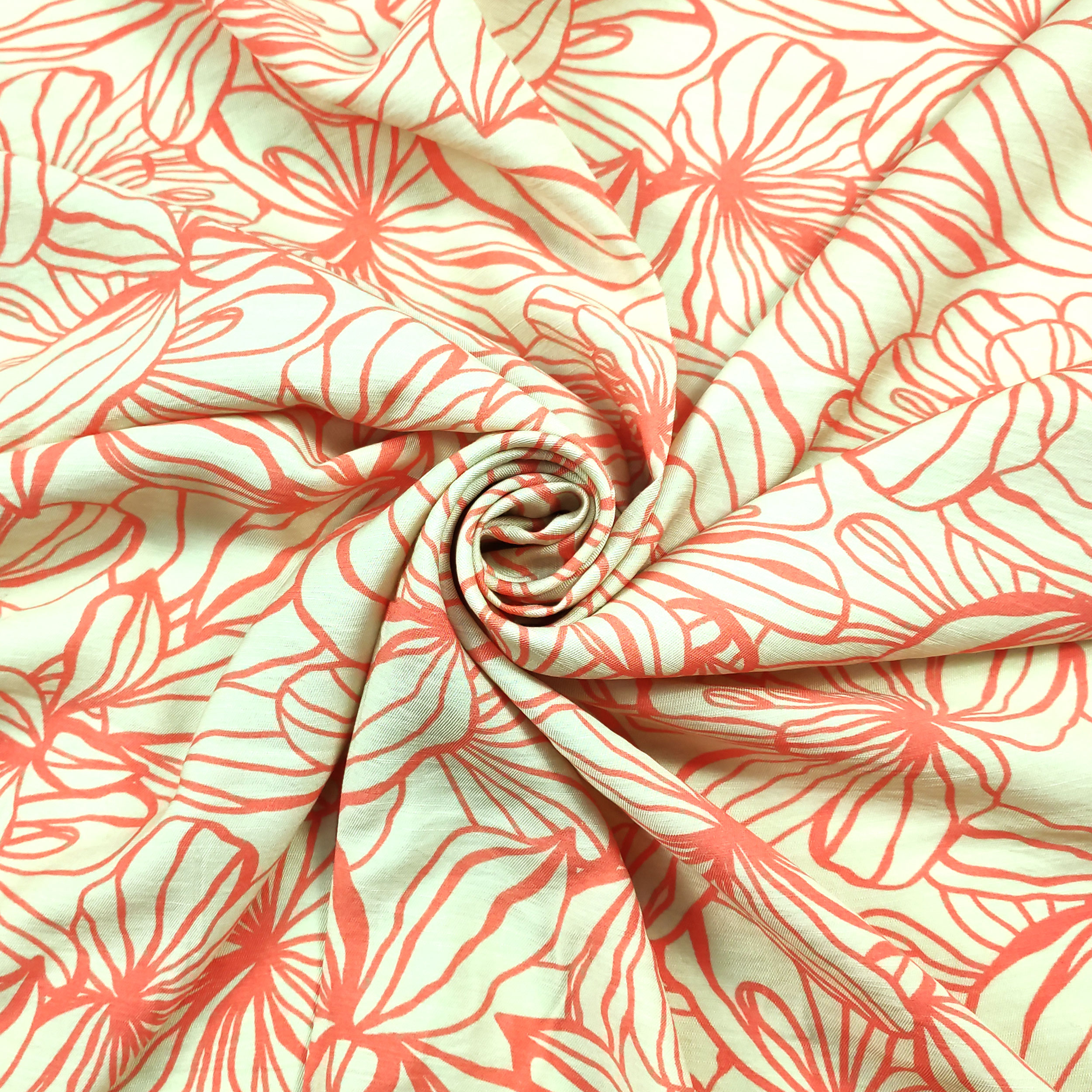 Misto Viscosa Fiori Arancio Grandi Sfondo Beige