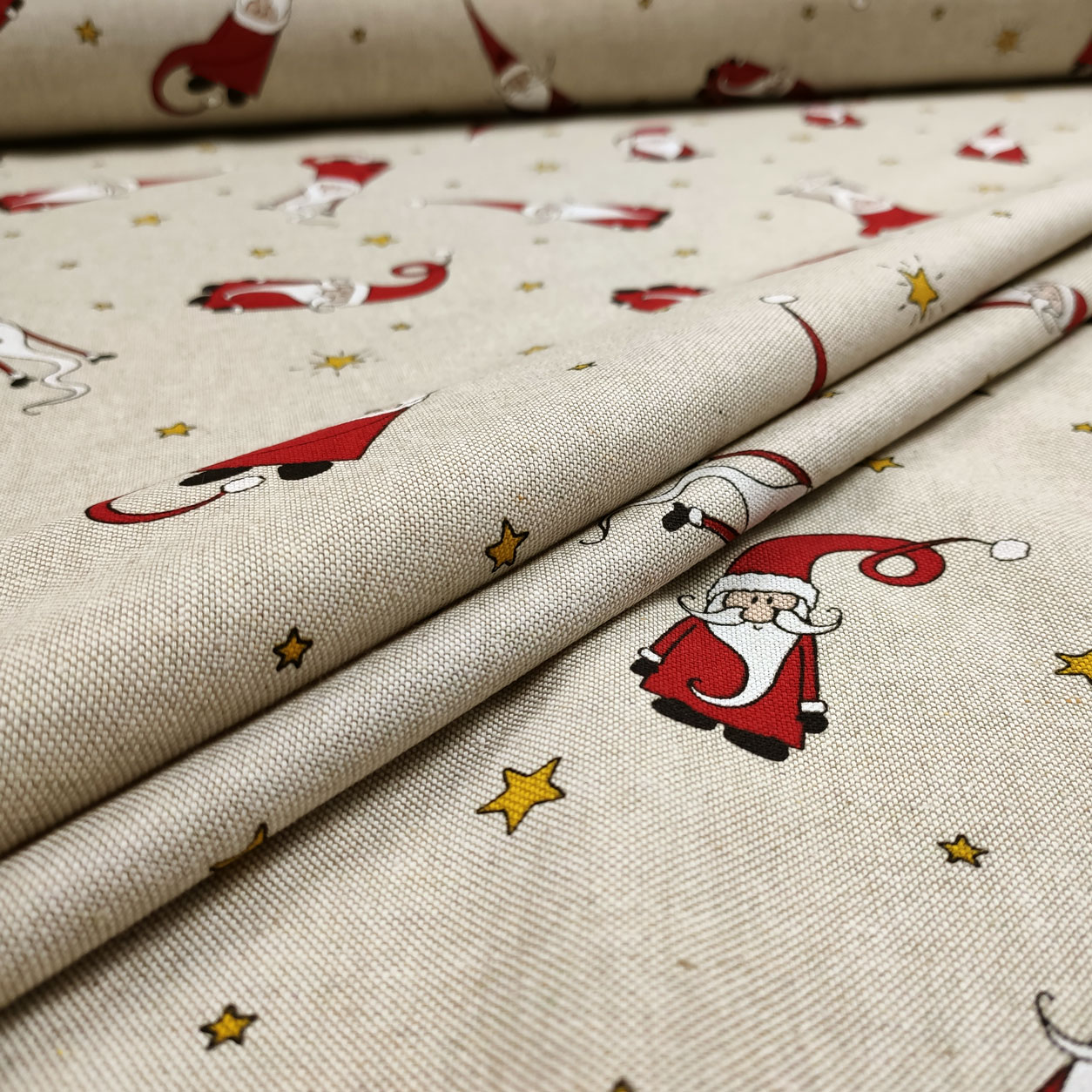 Cotone misto poliestere fantasia babbo natale con stelle