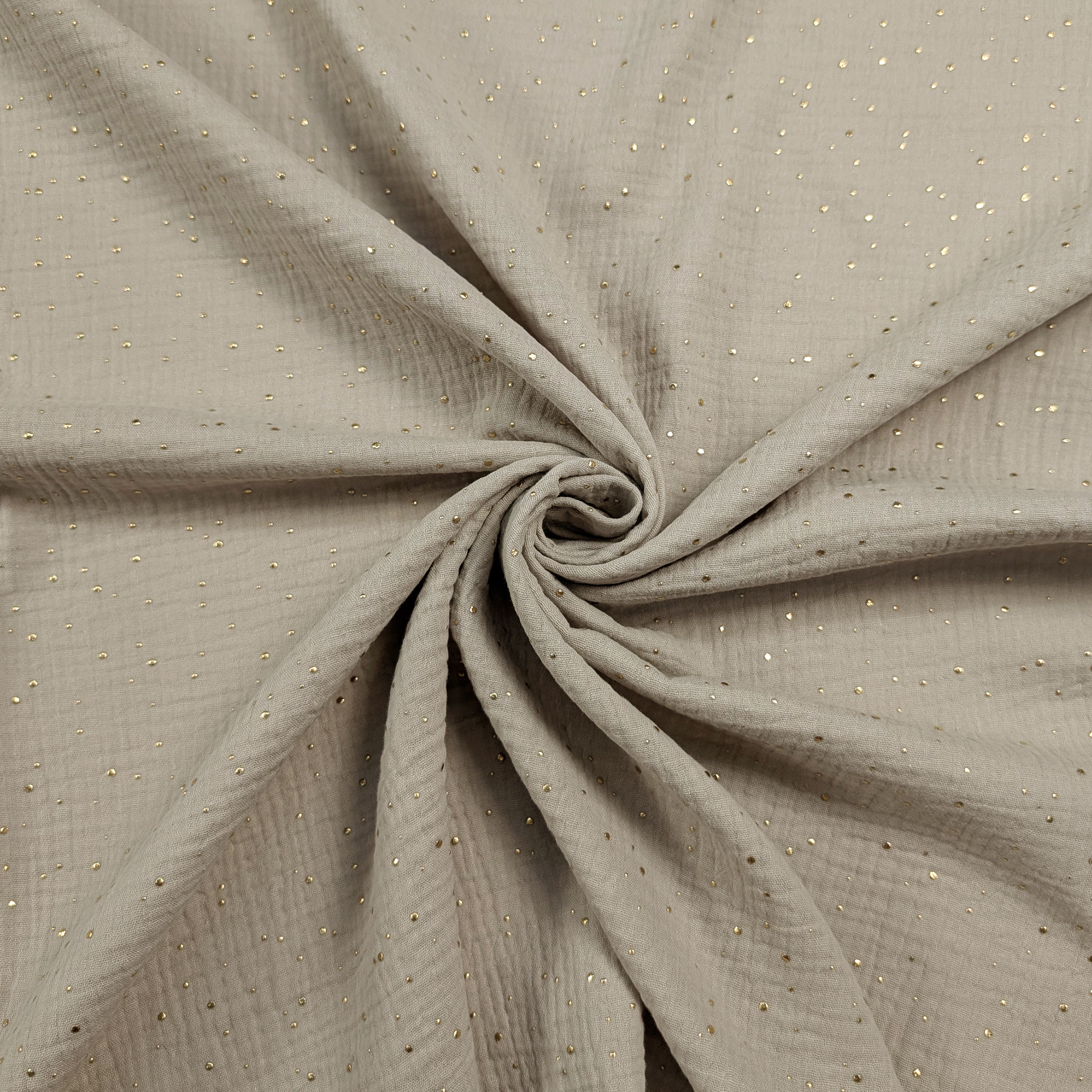 Mussola Cotone Beige con Pois Oro Image