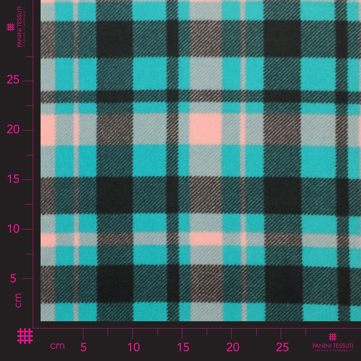 Stoffa Pile Tartan Turchese e Rosa