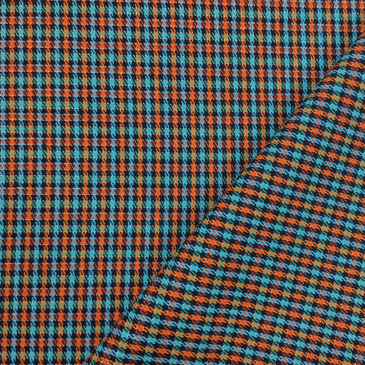 Tessuto a Quadretti Arancio e Azzurri Lurex