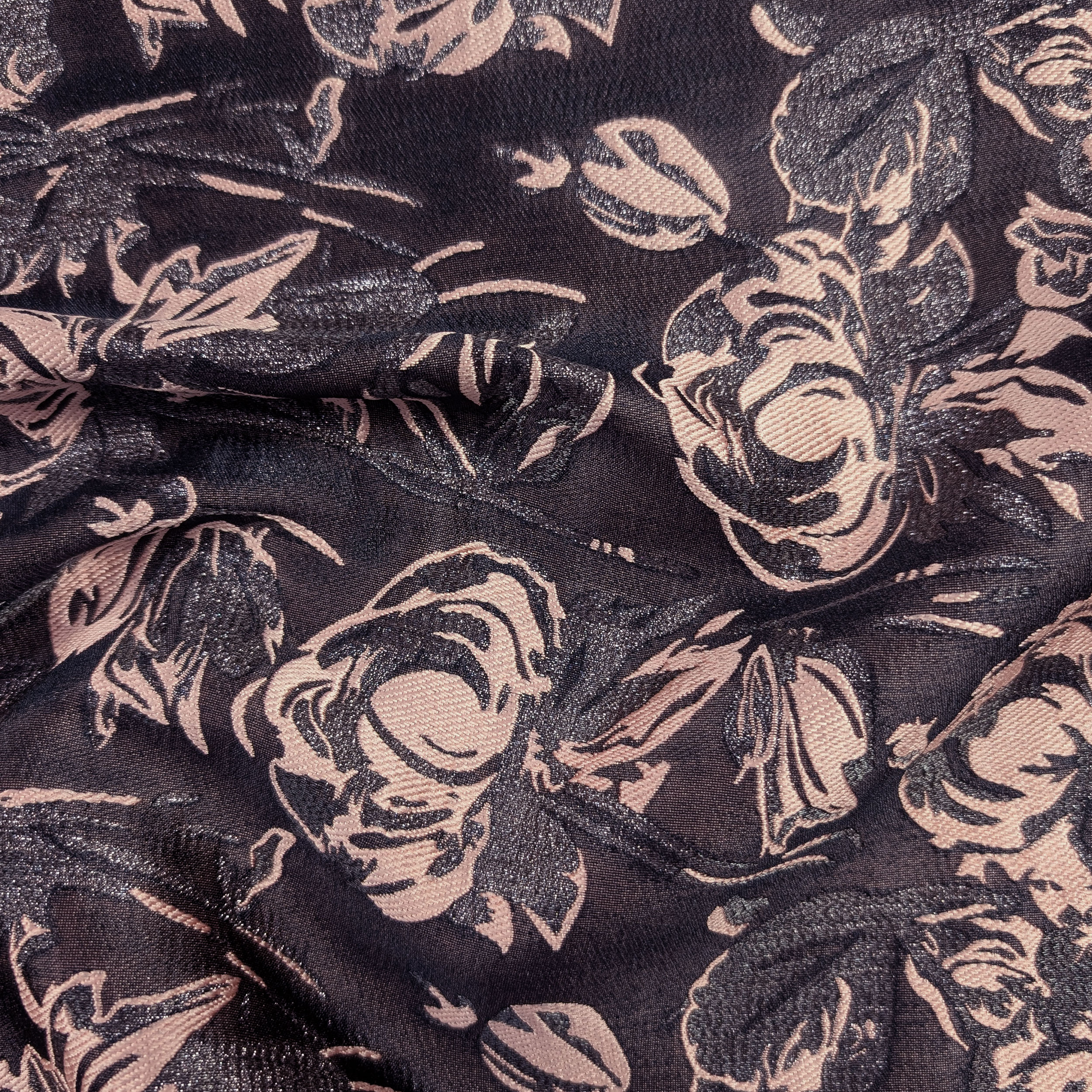 Broccato Alta Moda Floreale Rosa Sfondo Nero Image