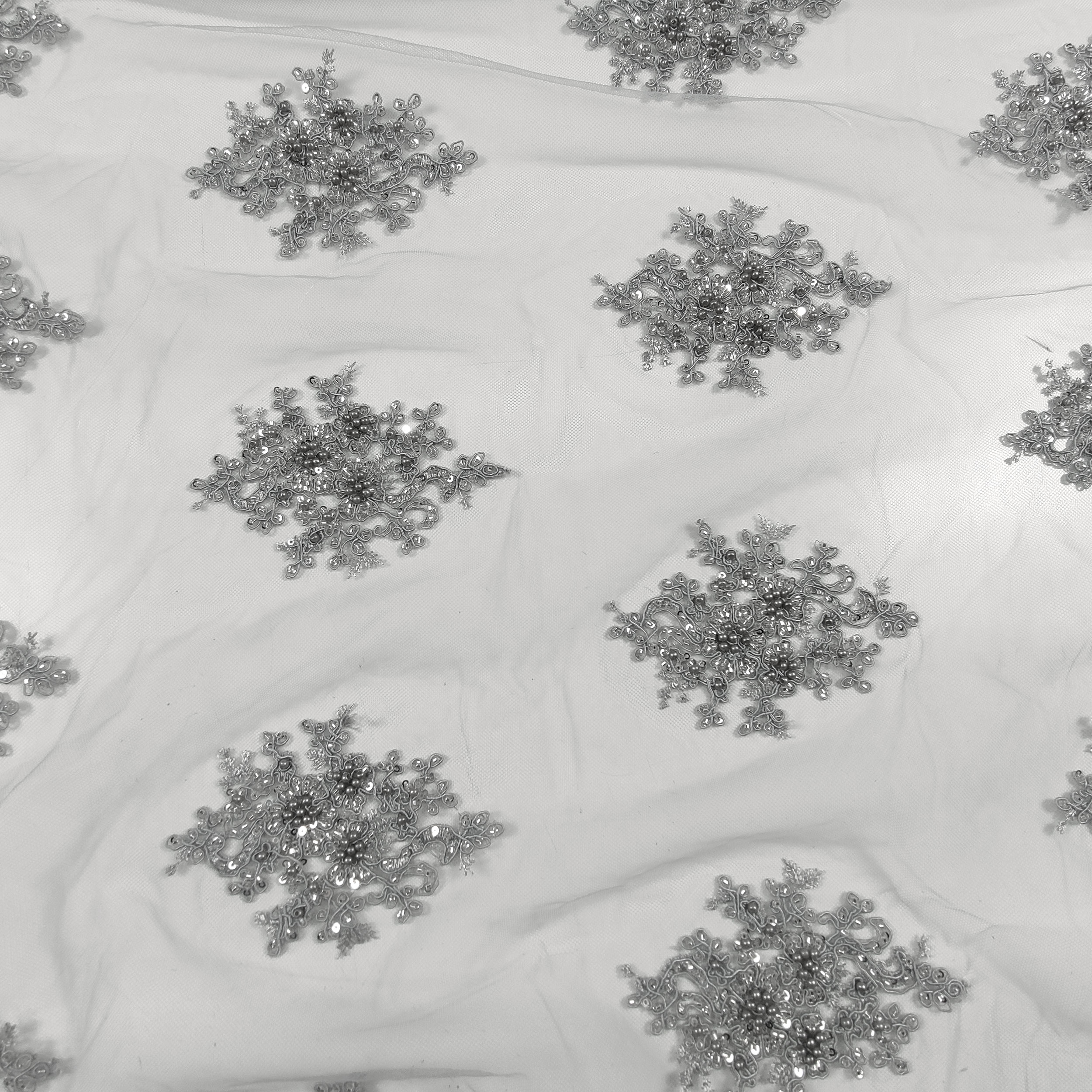 Tulle Ricamato Perline Lux Grigio