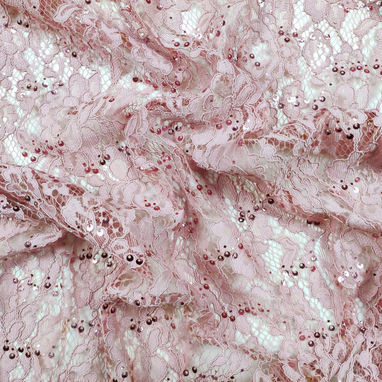 pizzo tessuto paillettes rosa antico