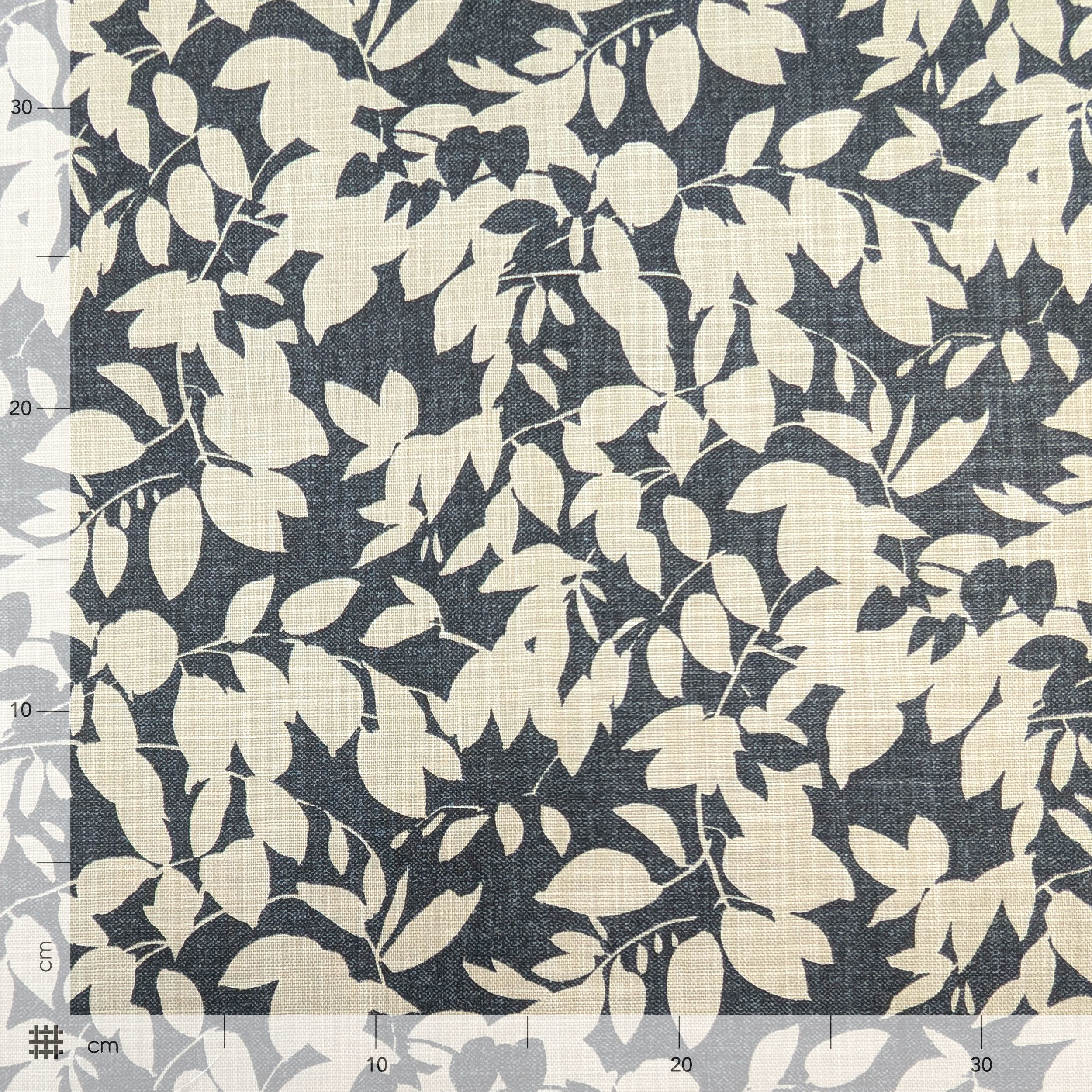 Cotone Lino Arredo Foglie Sfondo Antracite Image