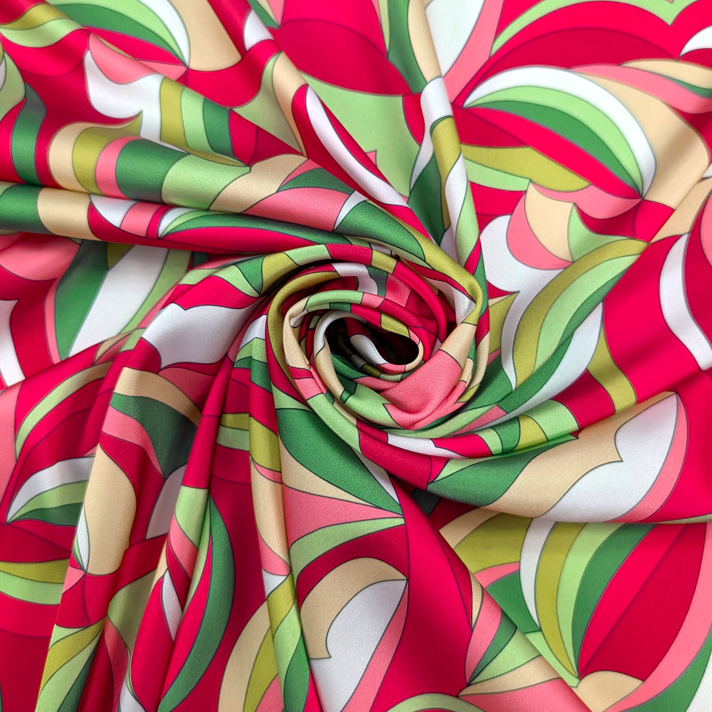 Raso Setato Alta Moda Fantasia Multicolor Rosso Verde Image