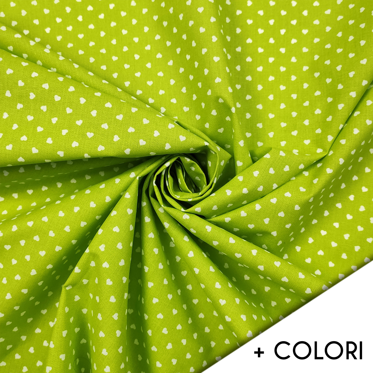 Tessuto Cotone Percallino Base Colorata con Cuoricini