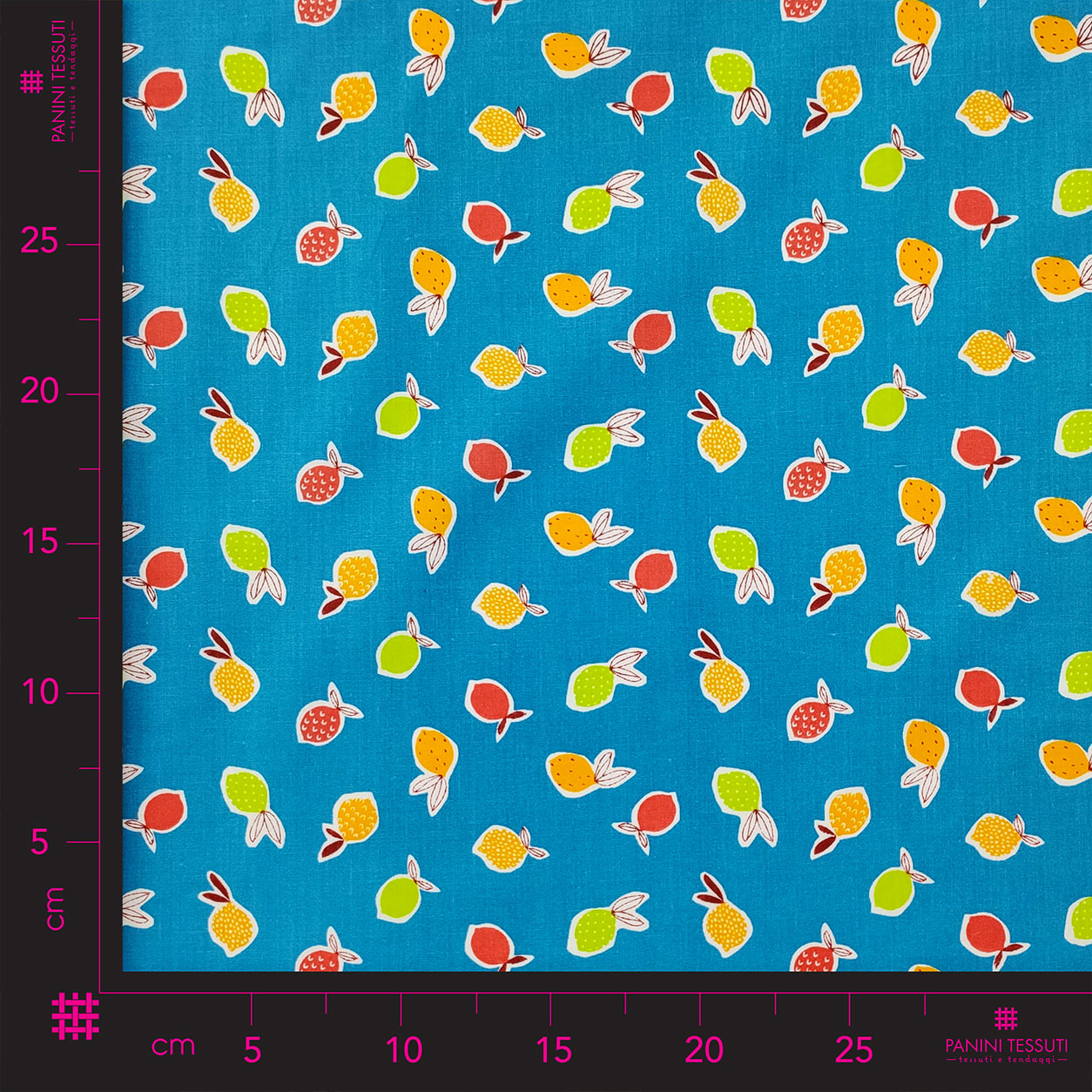  Ritaglio Tessuto di Cotone Frutti Sfondo Azzurro 50x160 cm    
