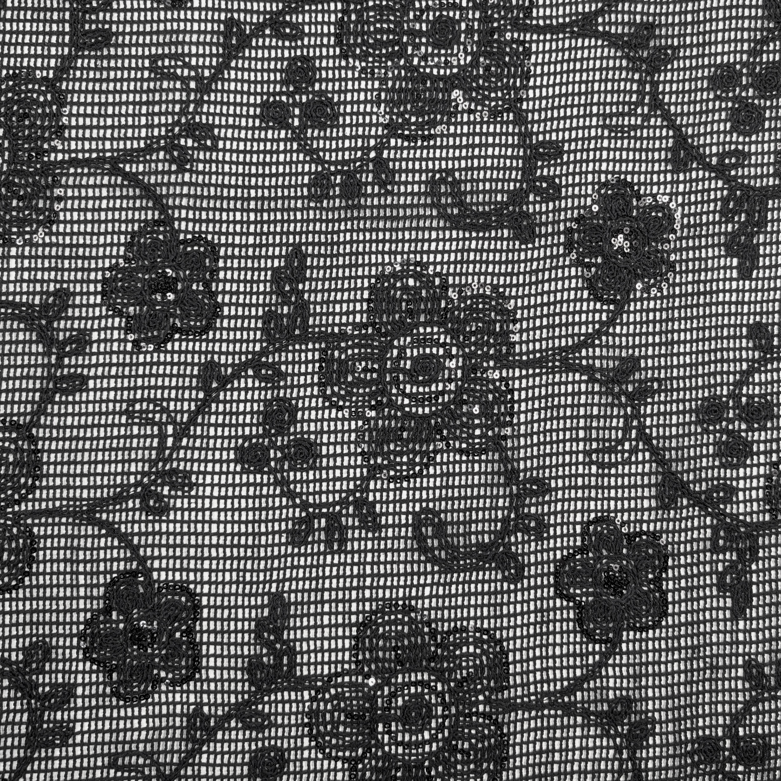 Ricamo Su Rete Nero Fiori con Paillettes Image