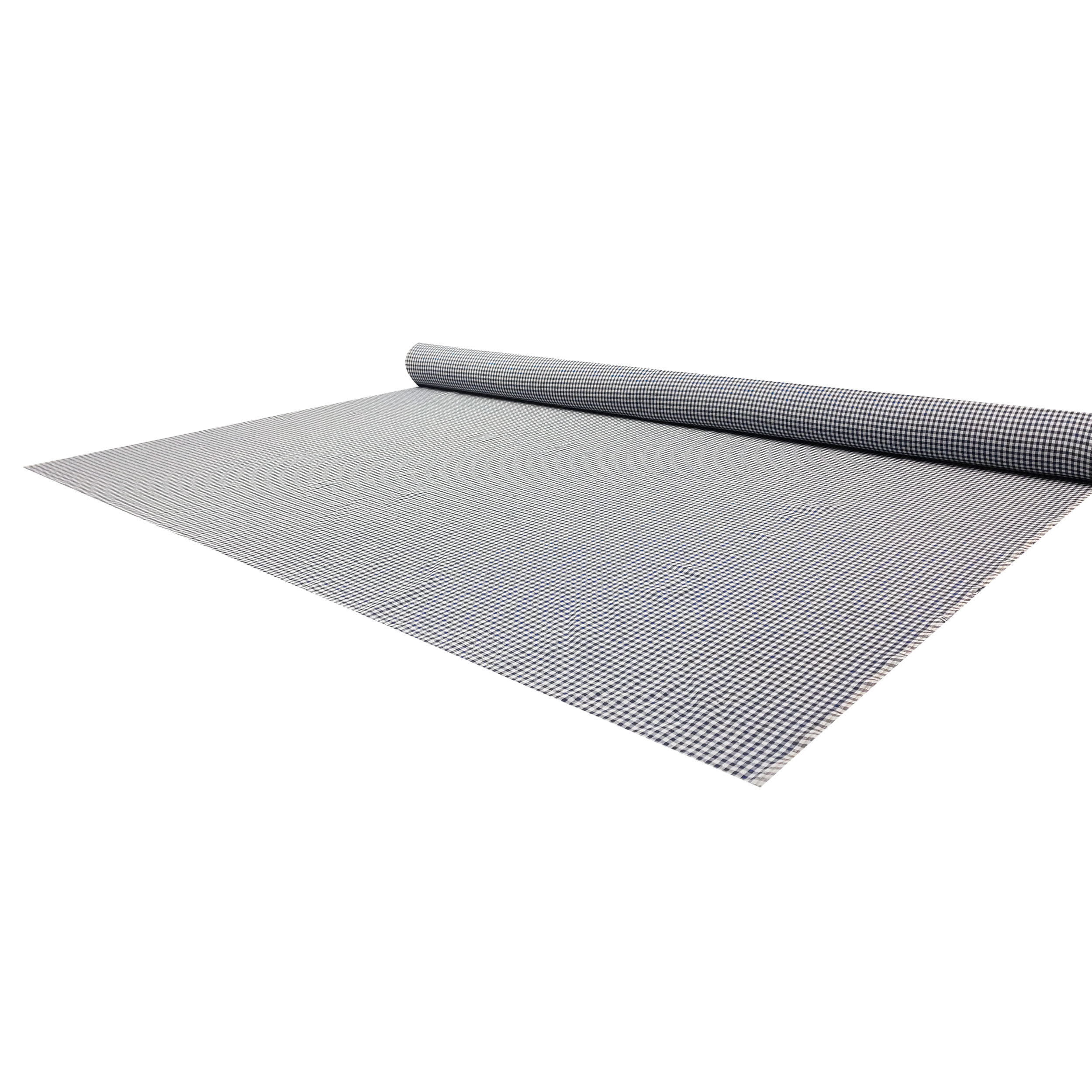 Tessuto Lino Fantasia Quadretti Blu