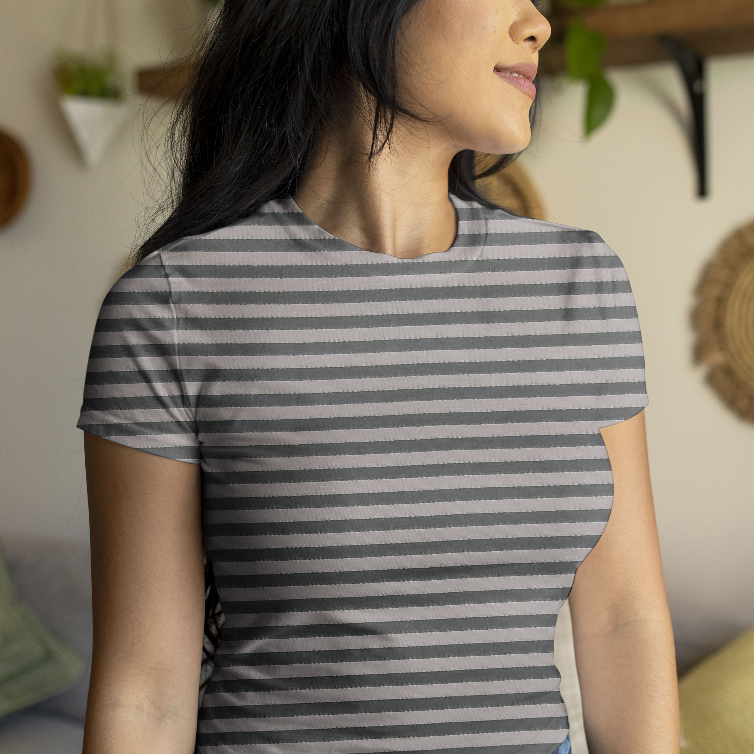 Jersey di Cotone Righe Grigio e Antracite