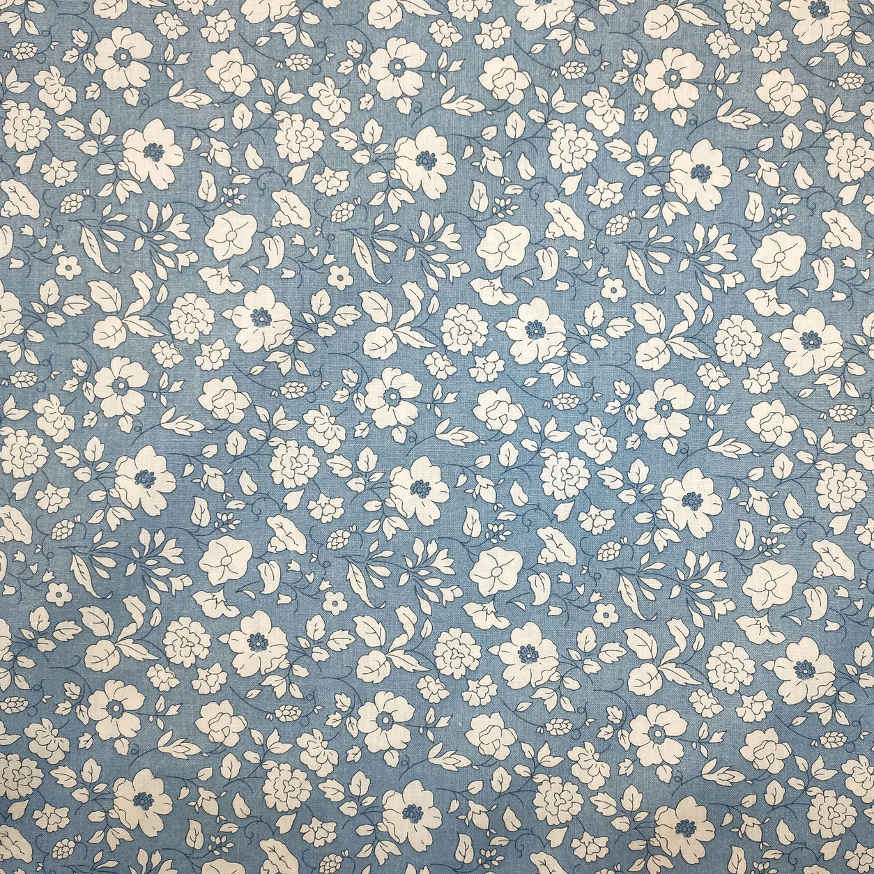 Tessuto Cotone Lenzuola Fiorellini Bianchi Sfondo Azzurro