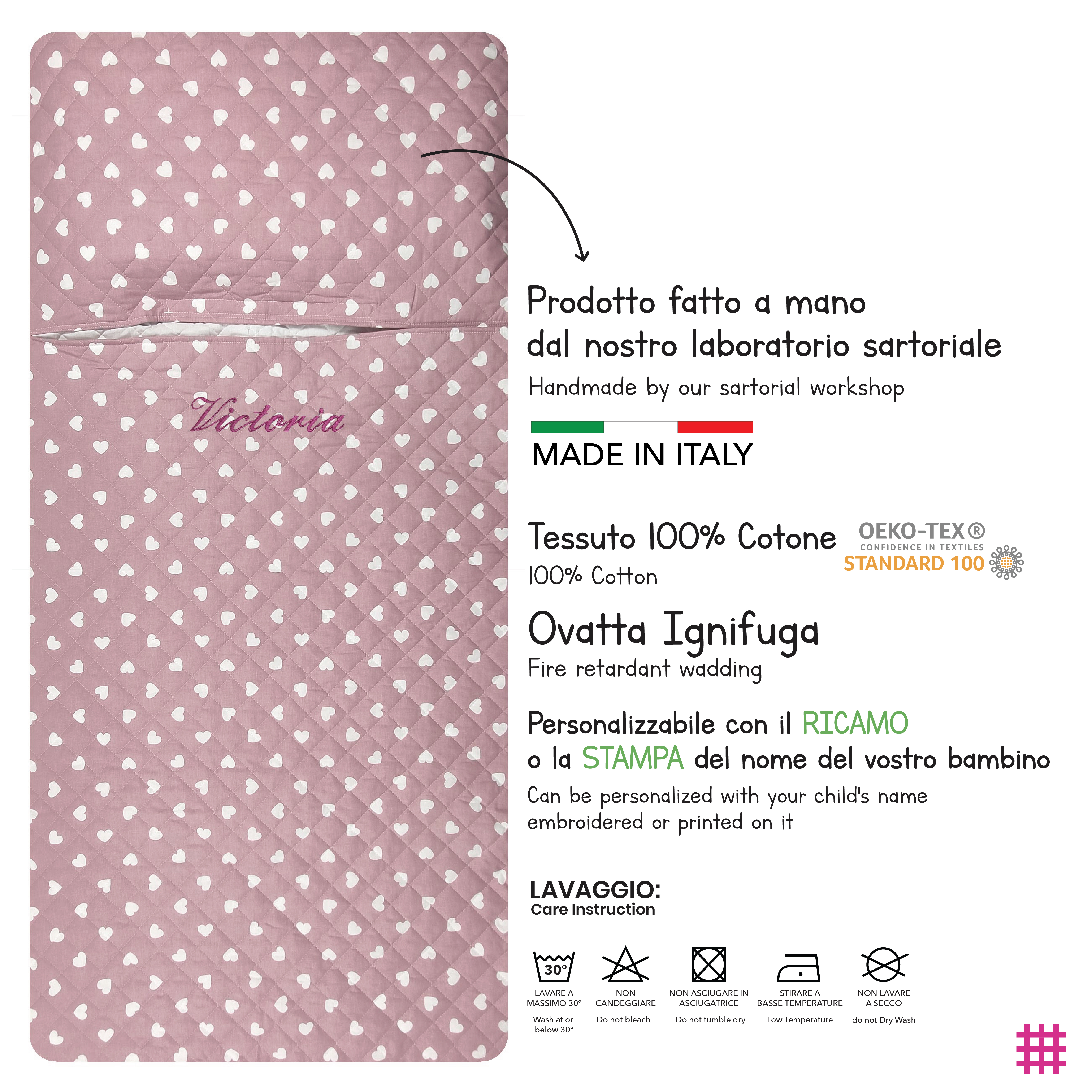 Sacco Nanna Cuori Bianchi con Sfondo Rosa Antico Image