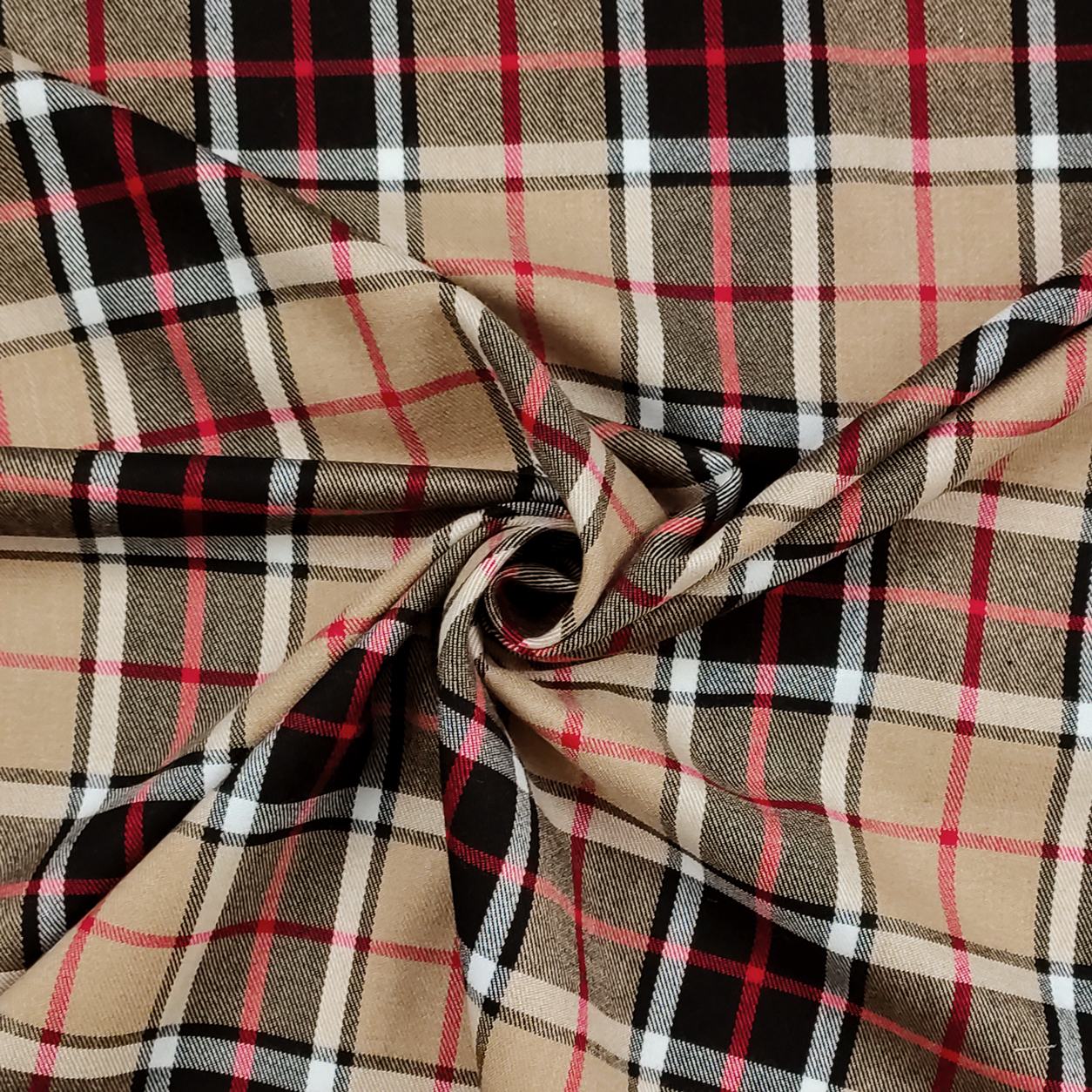 Tessuto Tartan Beige e Rosso Righe Sottili Image