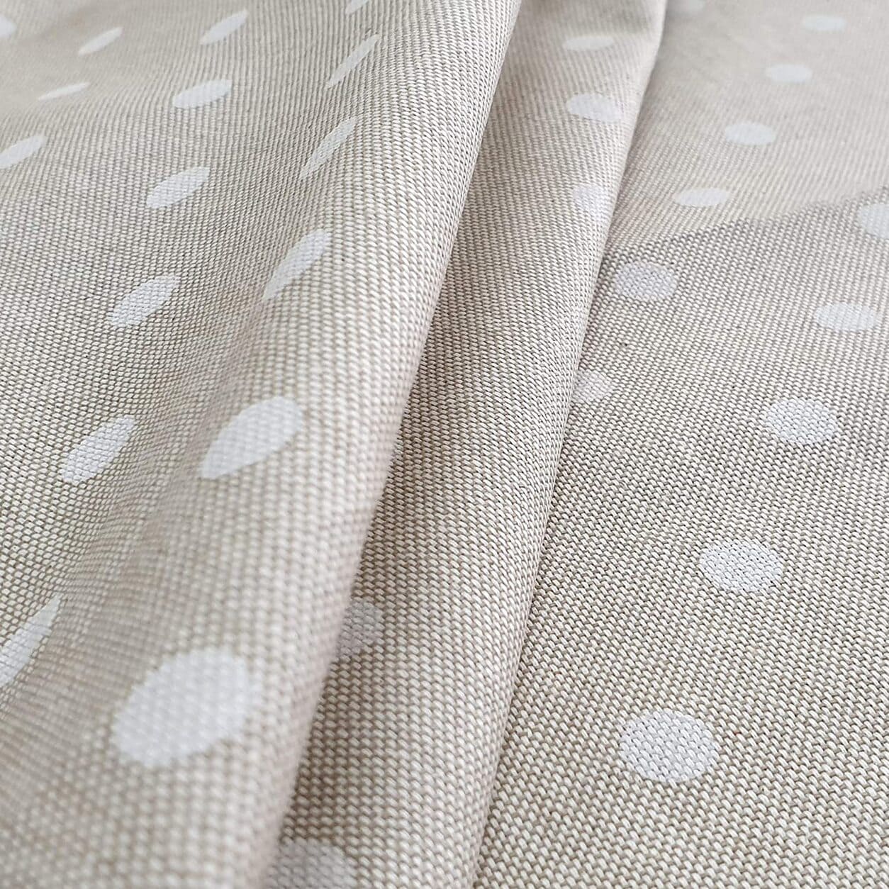 Ritaglio Tela Cerata Puro Cotone Resinato Antimacchia Beige Pois 60x180 cm