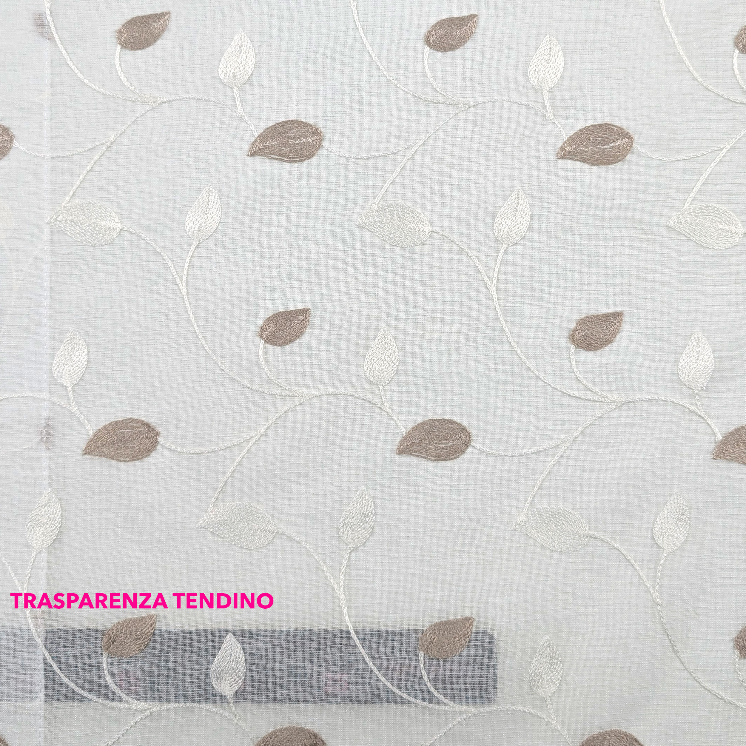Tessuto Tendino Foglie Ricamate - Tortora Image