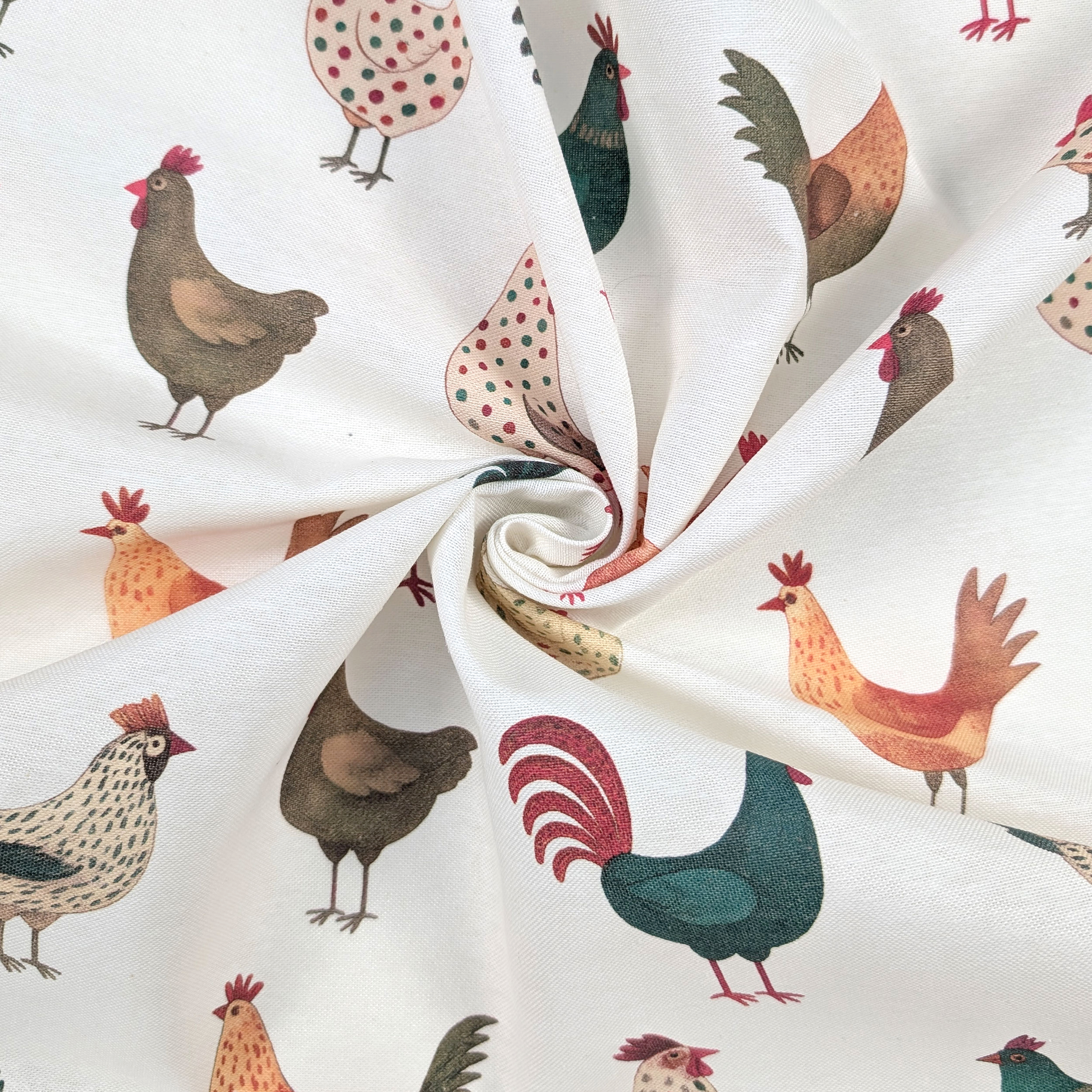 Panama Puro Cotone Bianco Galline Image