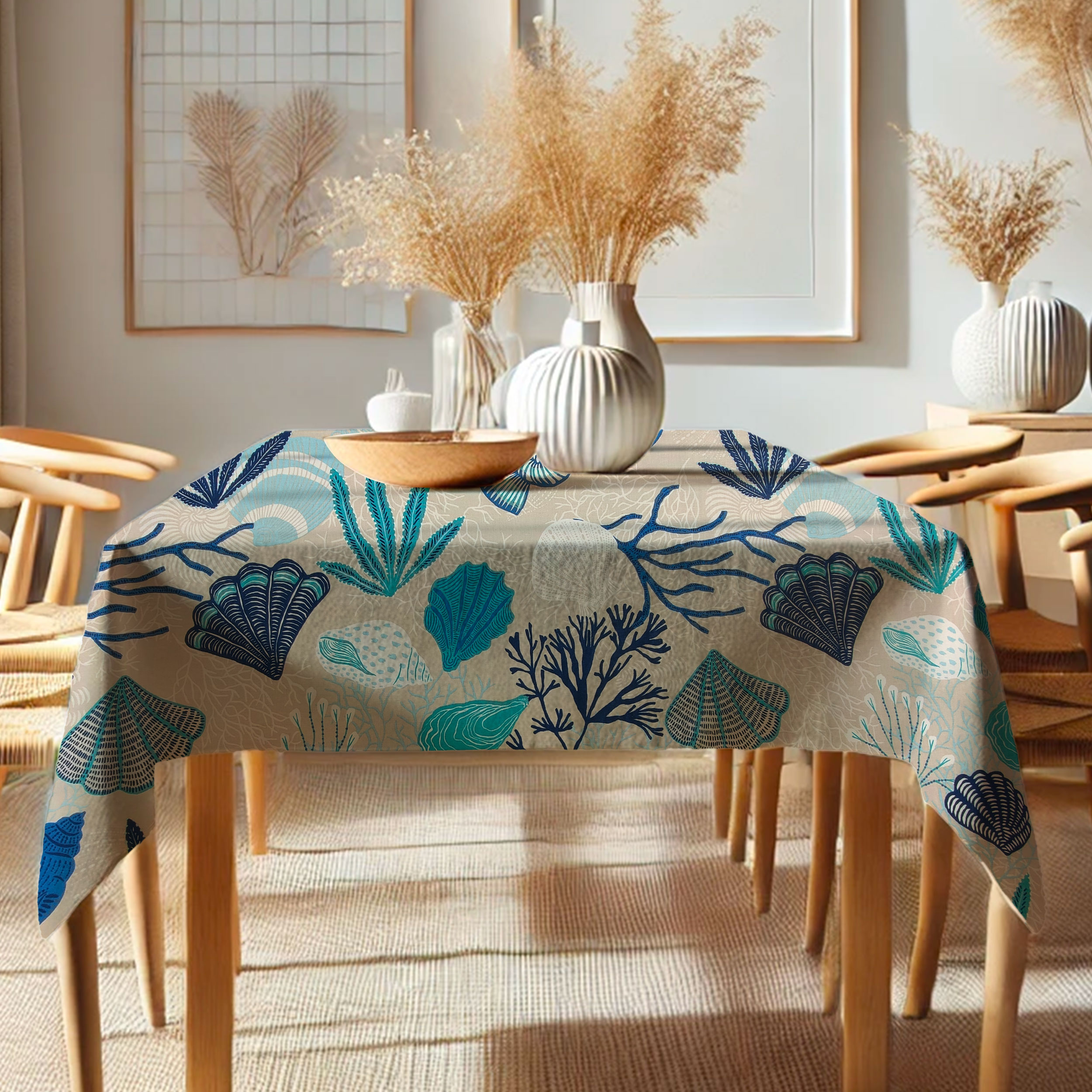 Cotone Coralli e Conchiglie Blu