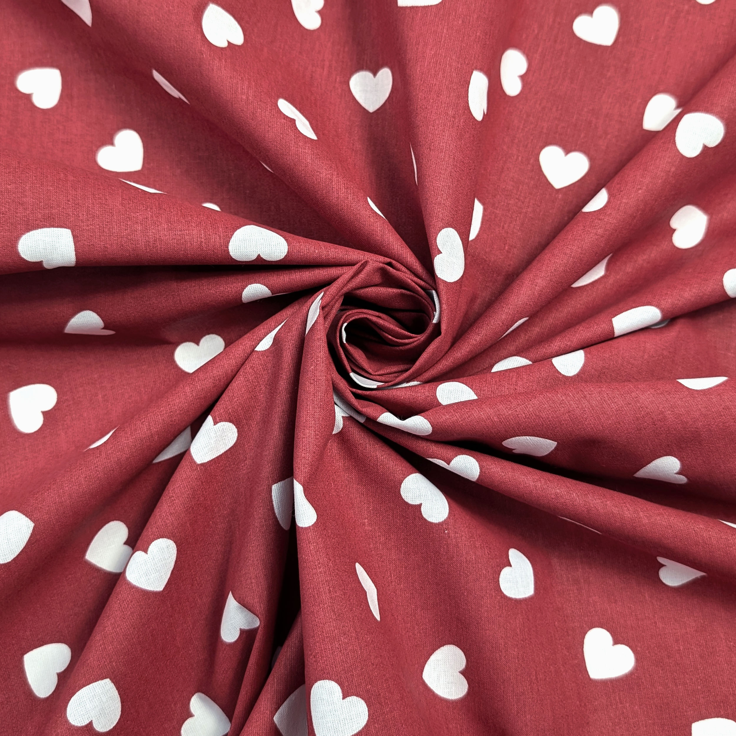 Cotone Cuori Bianchi con Sfondo Rosso Image