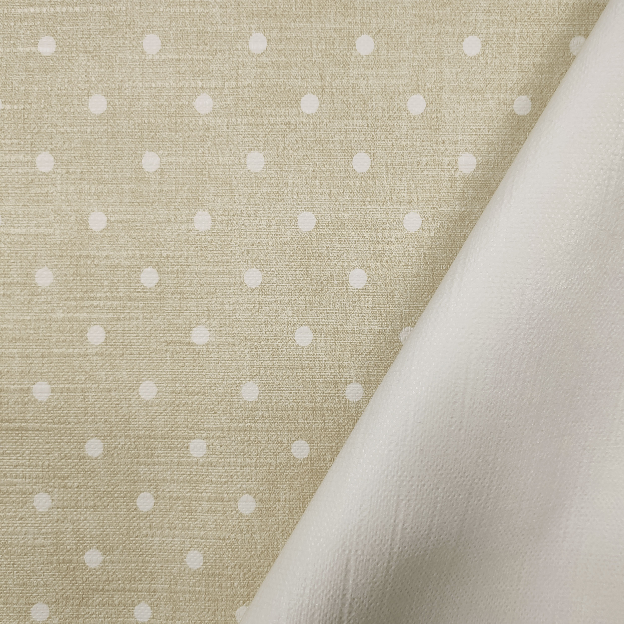 Tessuto per Tovaglia Plastificata Pois Bianchi Sfondo Beige Image
