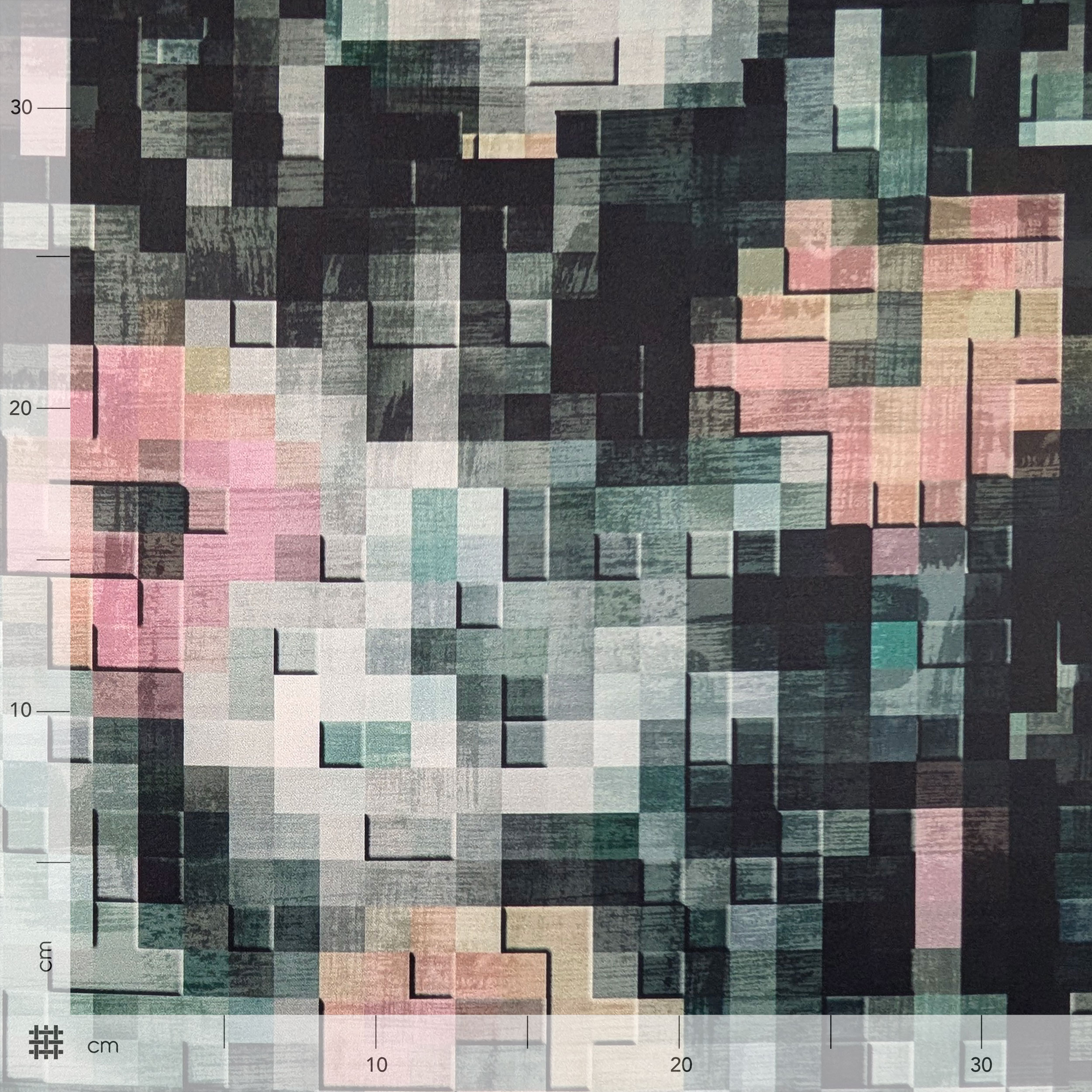 Raso Setato Alta Moda Mosaico Verde Rosa e Nero Image