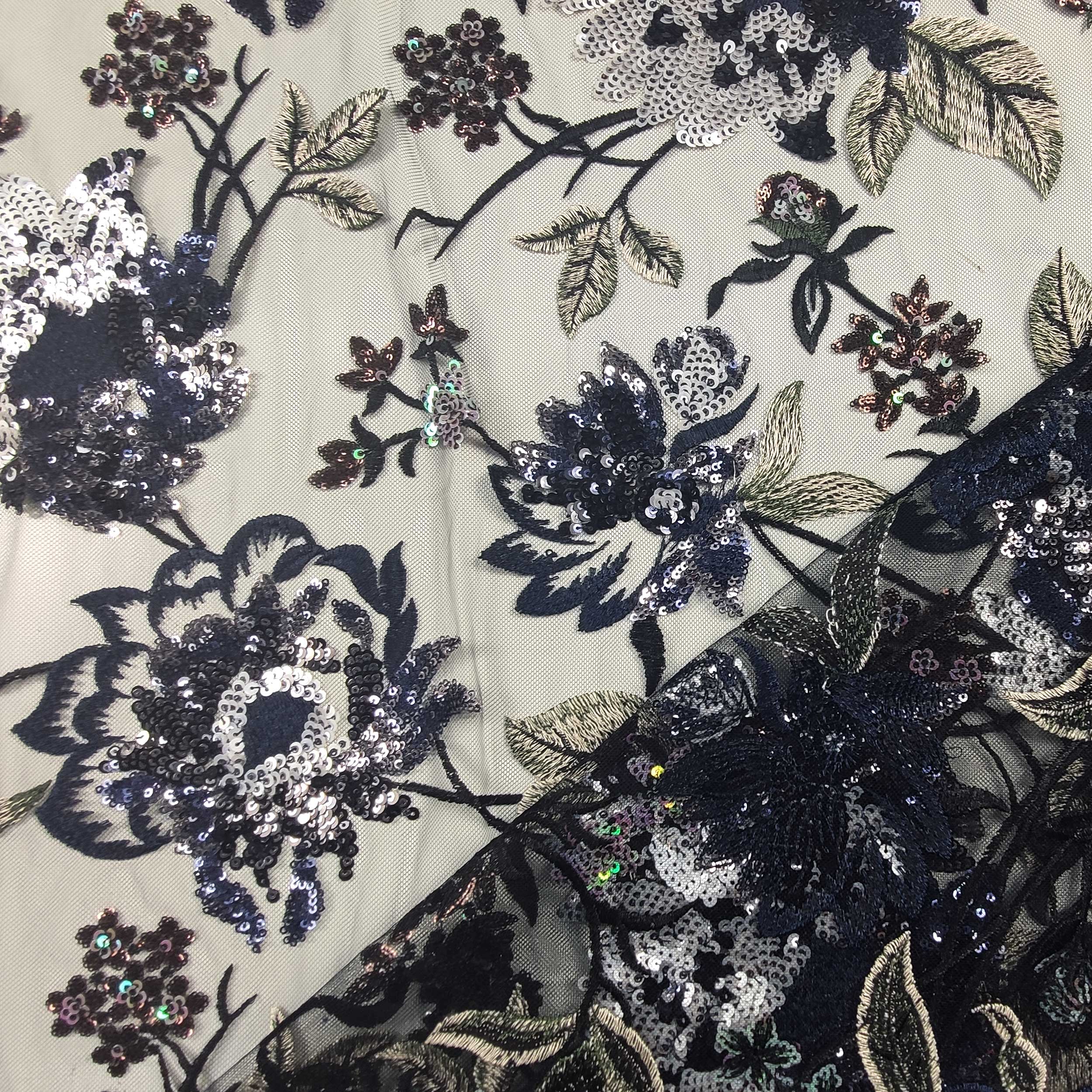 Pizzo Alta Moda Fiori Paillettes