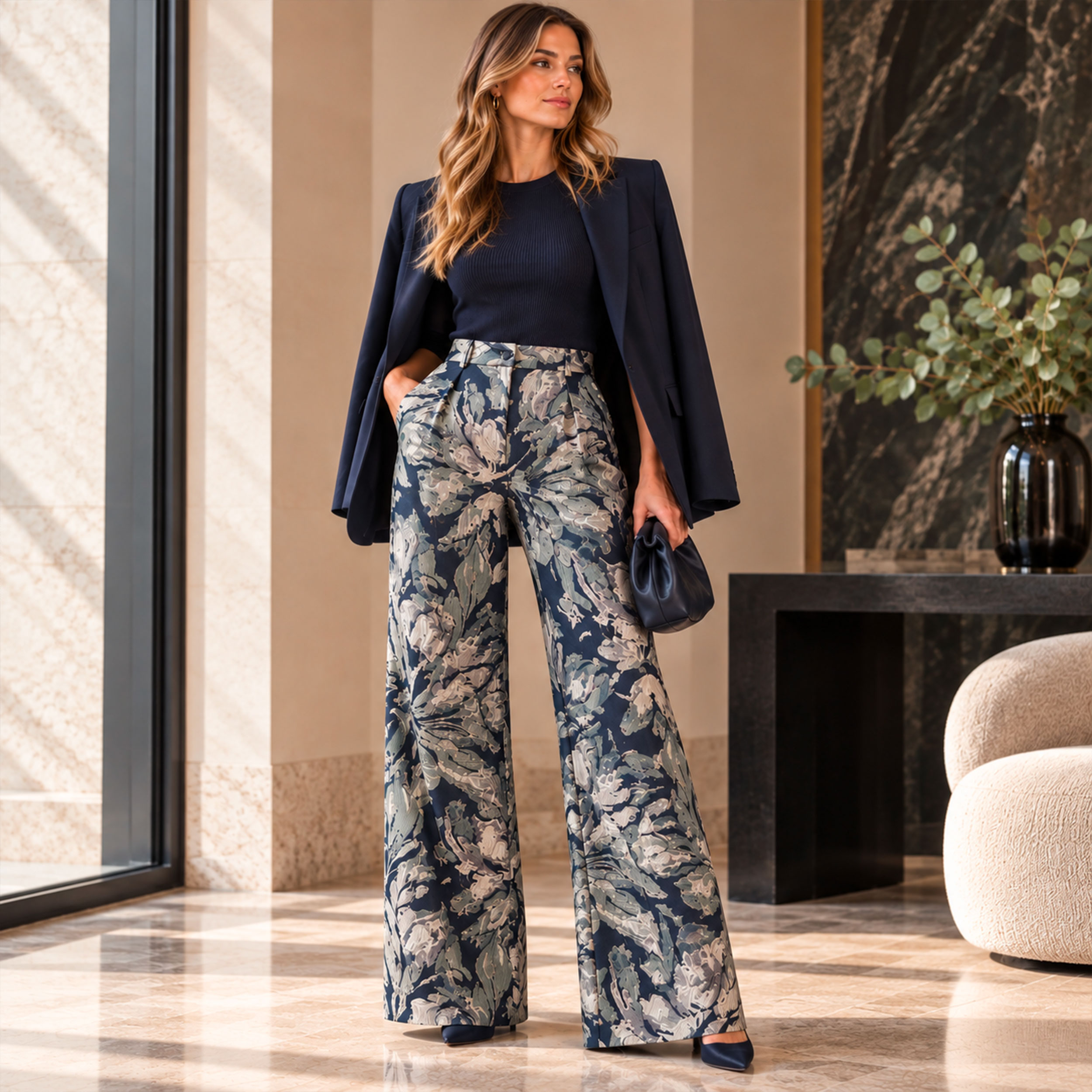 Broccato Moda Fantasia Floreale Blu Scuro Lurex Image