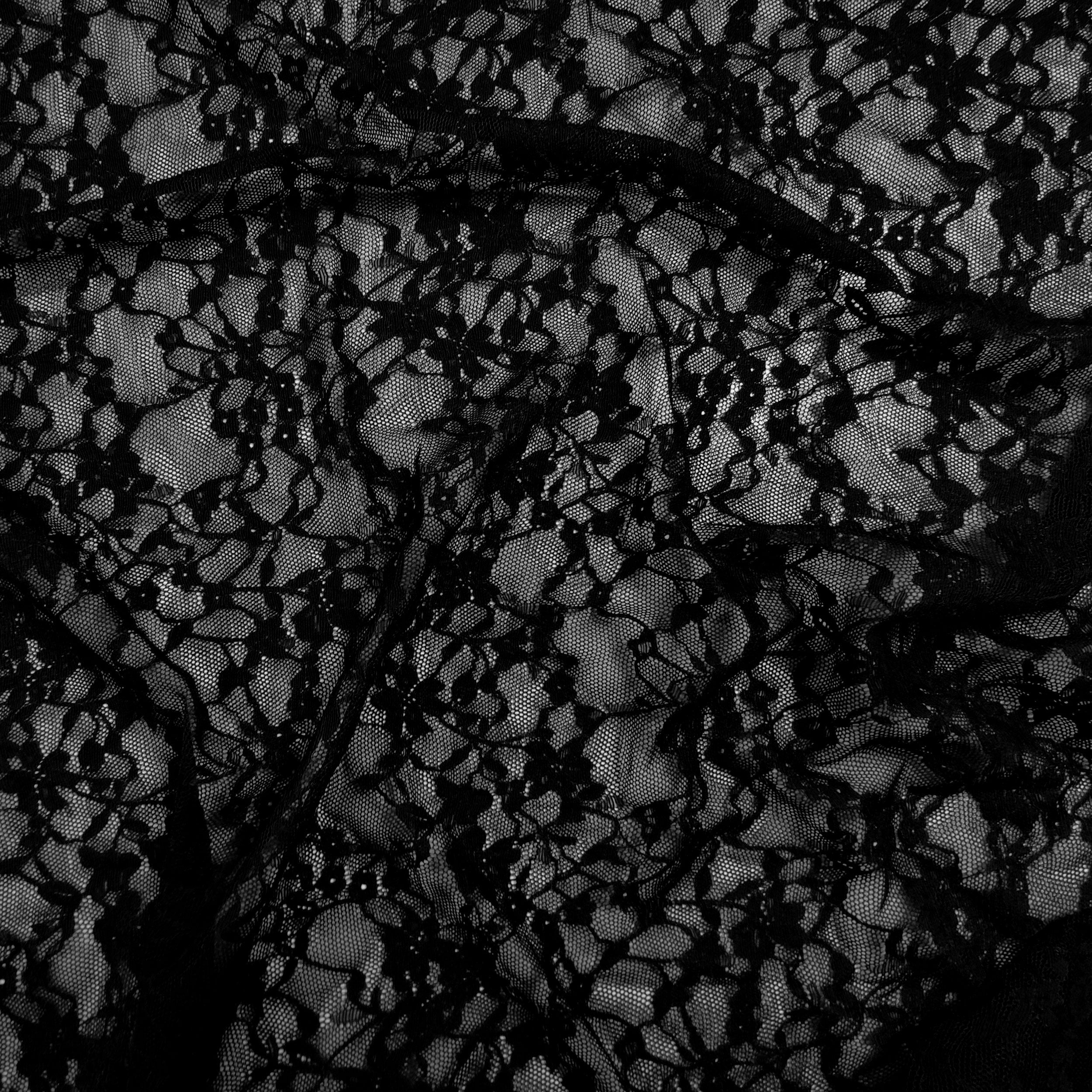 Pizzo Elastico Floreale in Nero