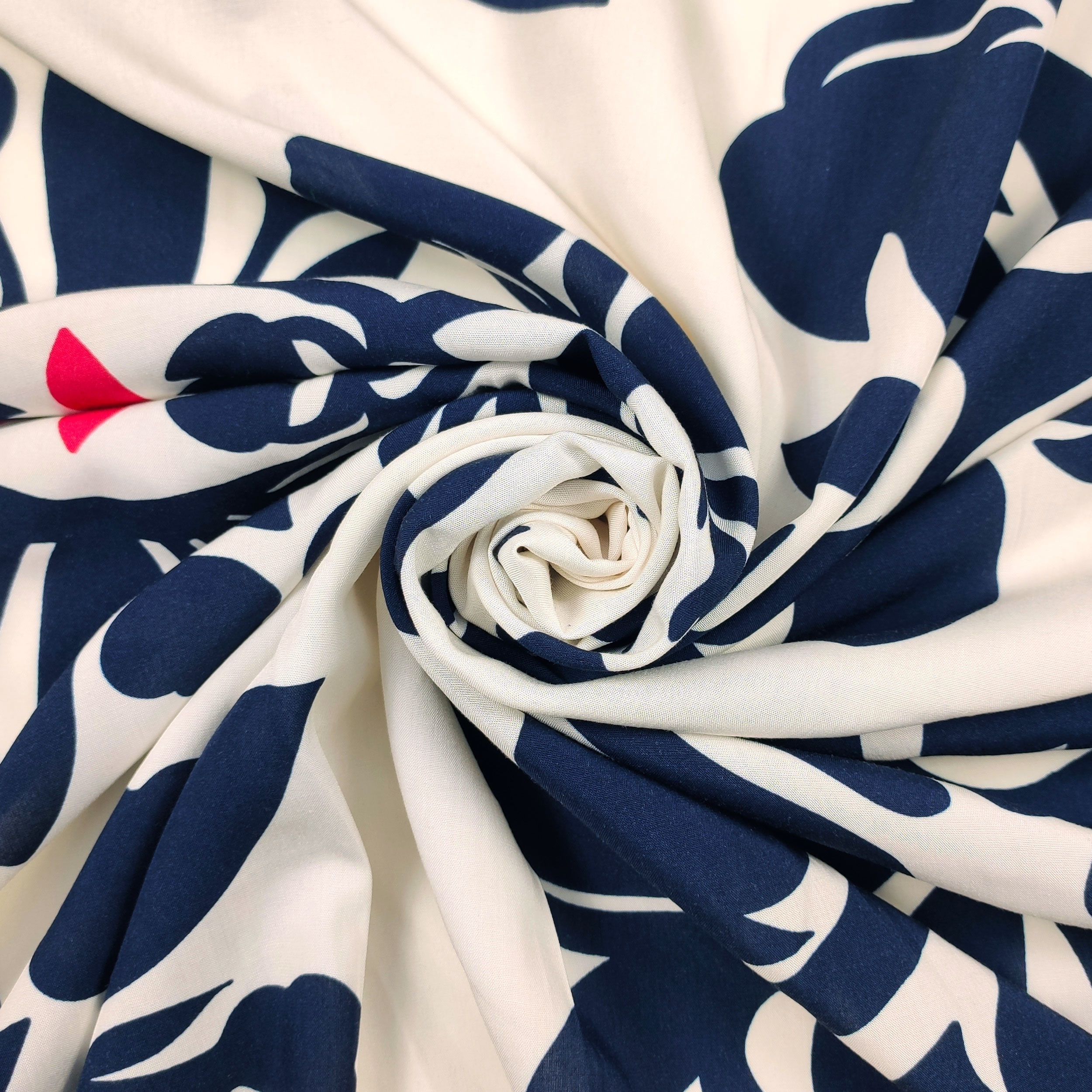 Tessuto Cotone Fantasia Arabesc Blu e Rosso