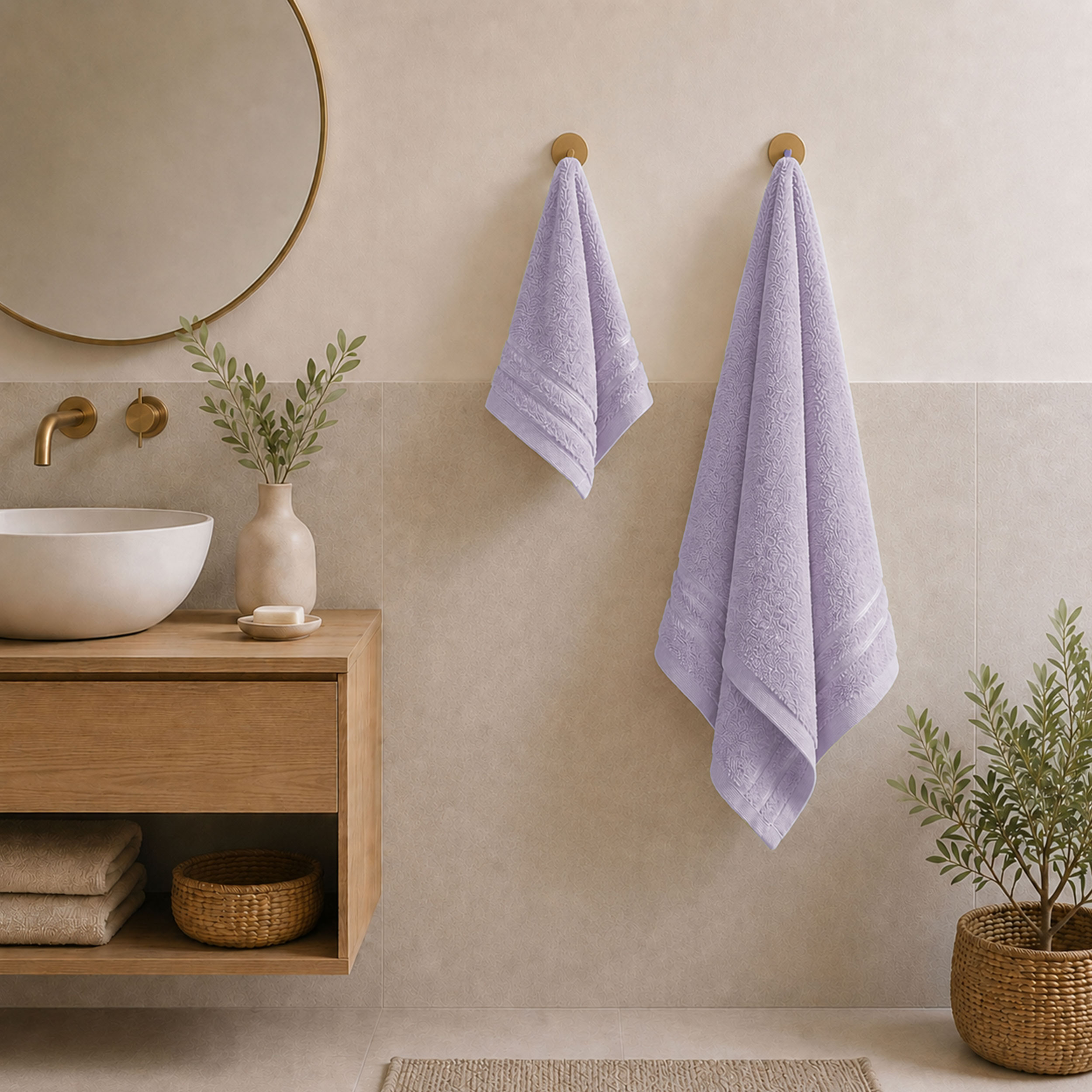 Set Asciugamani Bagno Viso e Ospite Lilla Image