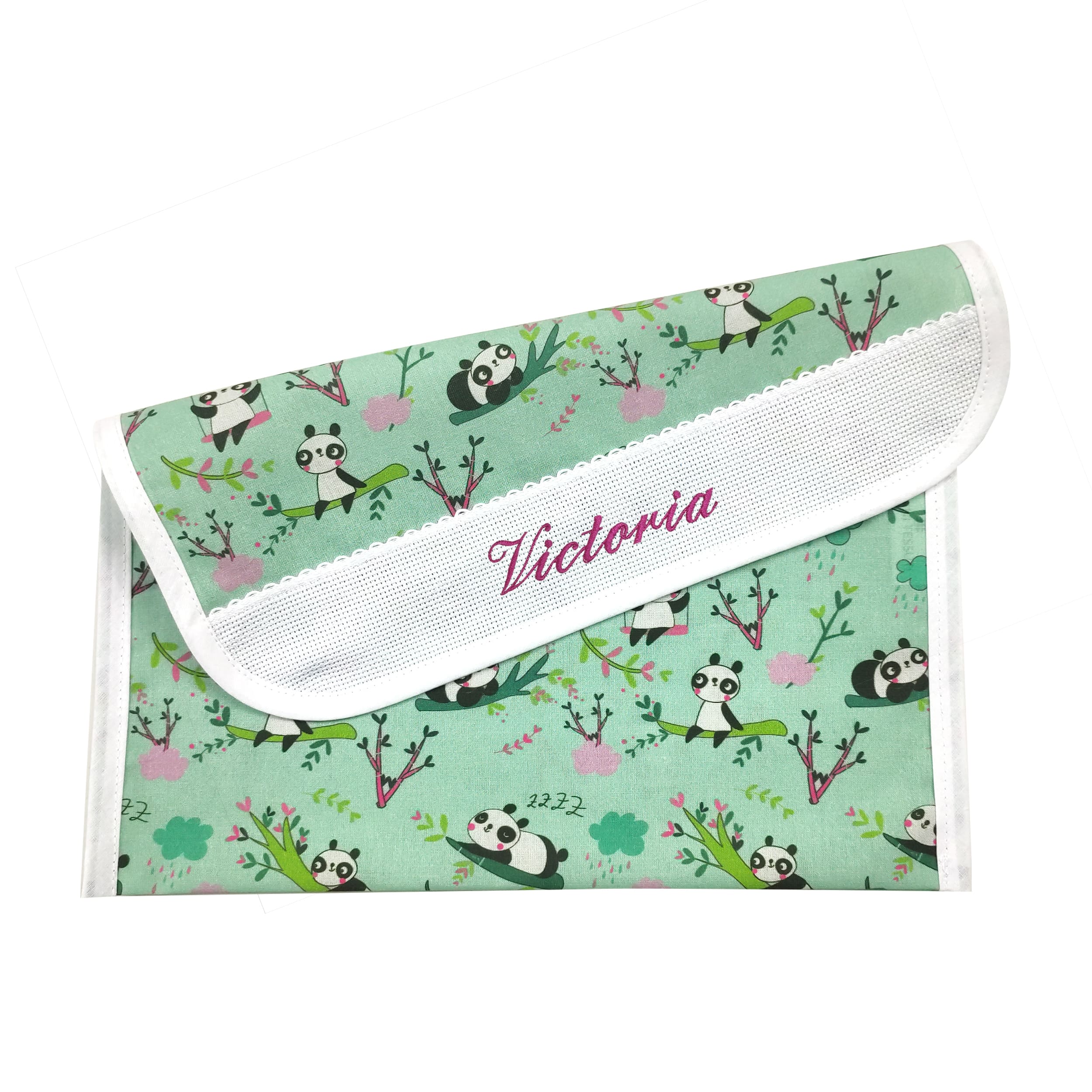Porta Bavaglino Fantasia Panda Verde Menta - Panini Tessuti
