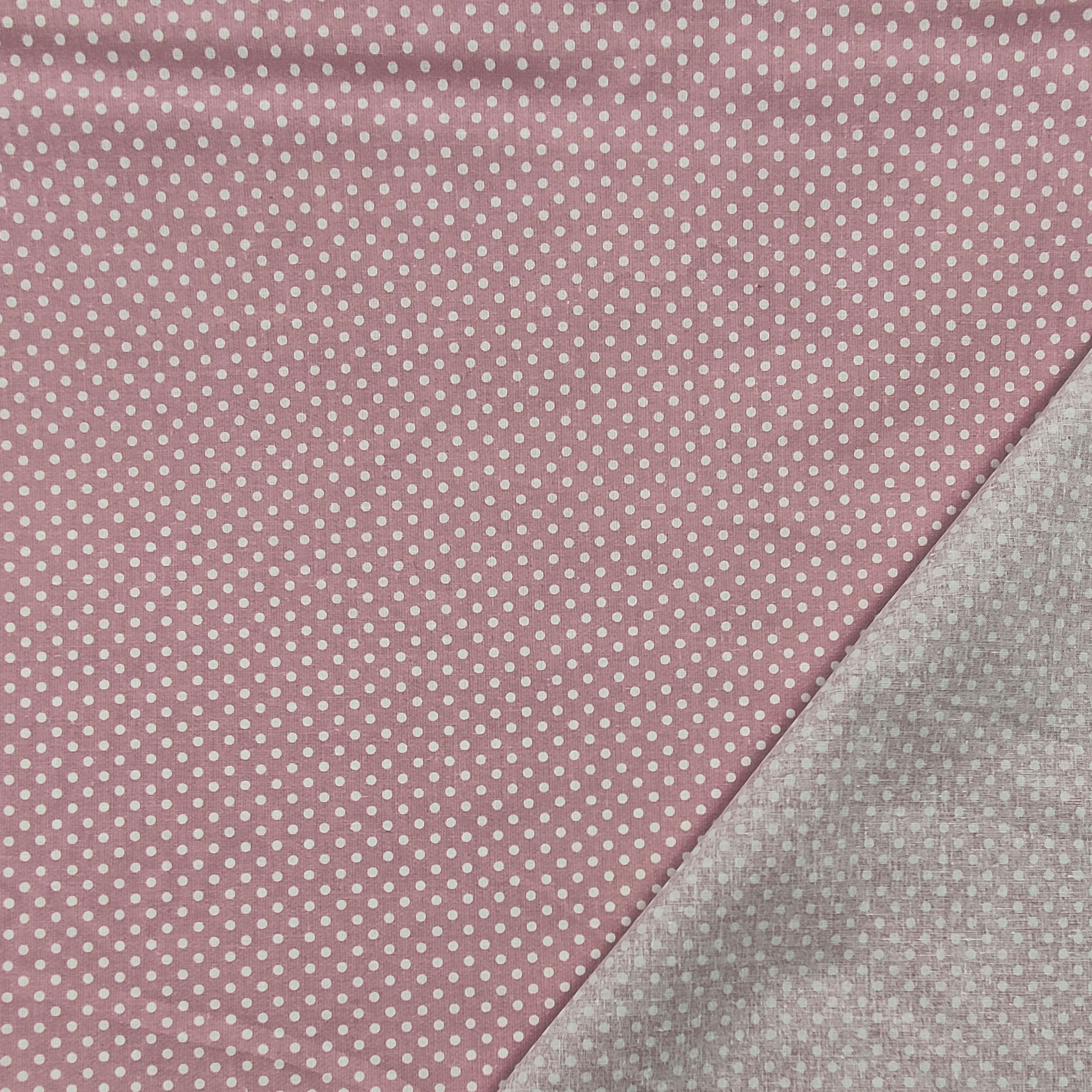 Tessuto Cotone Rosa Antico Pois Bianchi