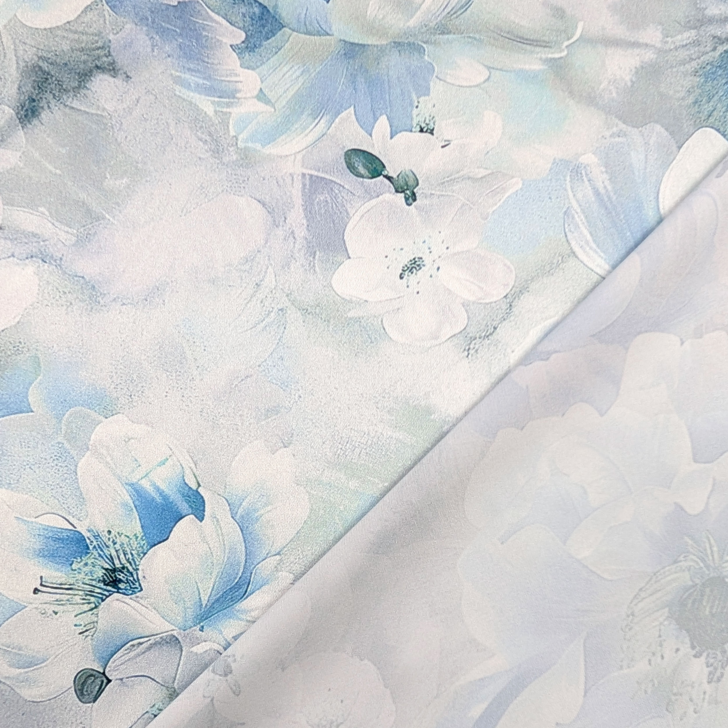 Raso Setato Alta Moda Fiori Azzurri Image