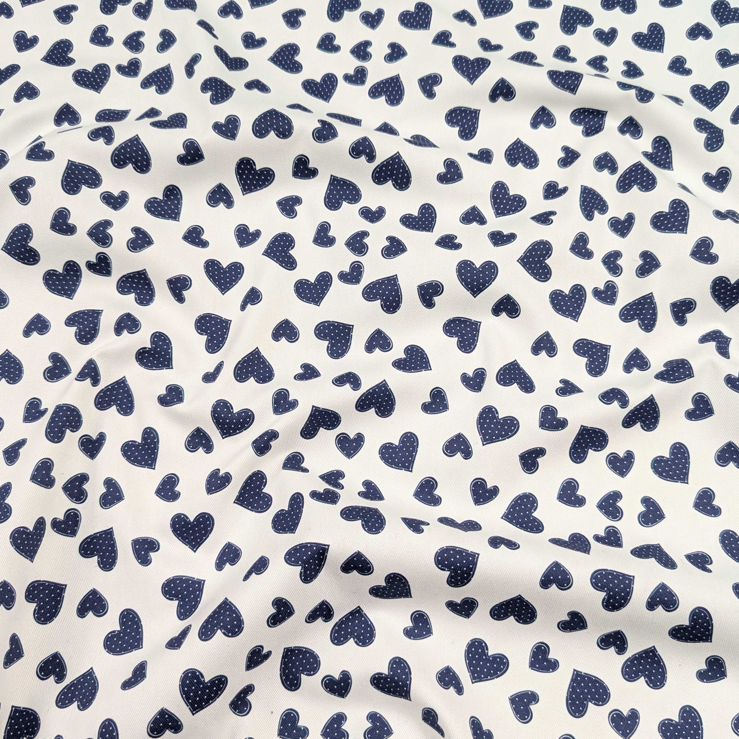 Gabardine Cotone Cuori Blu Image
