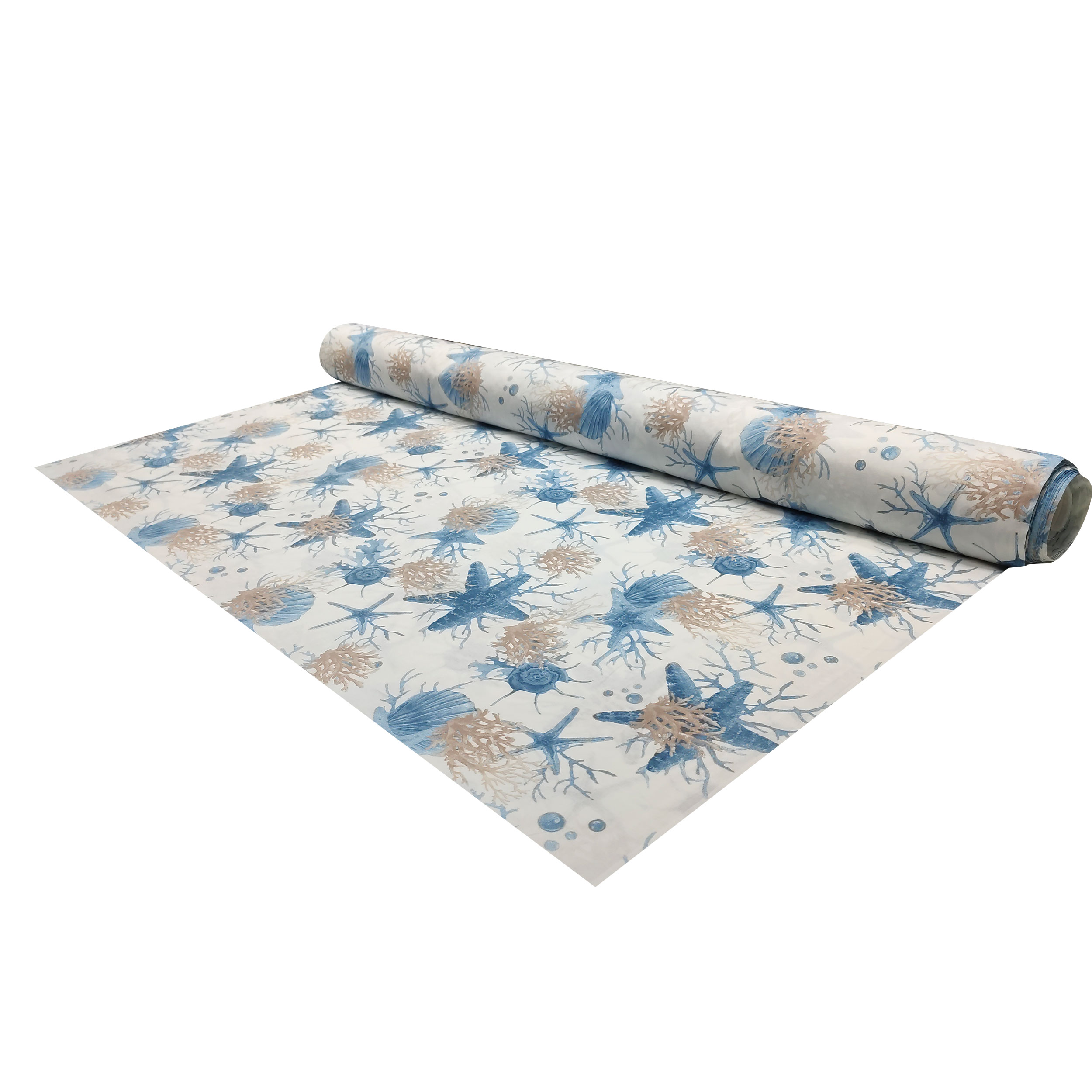 Tessuto Cotone con Coralli Stelle Marine Blu