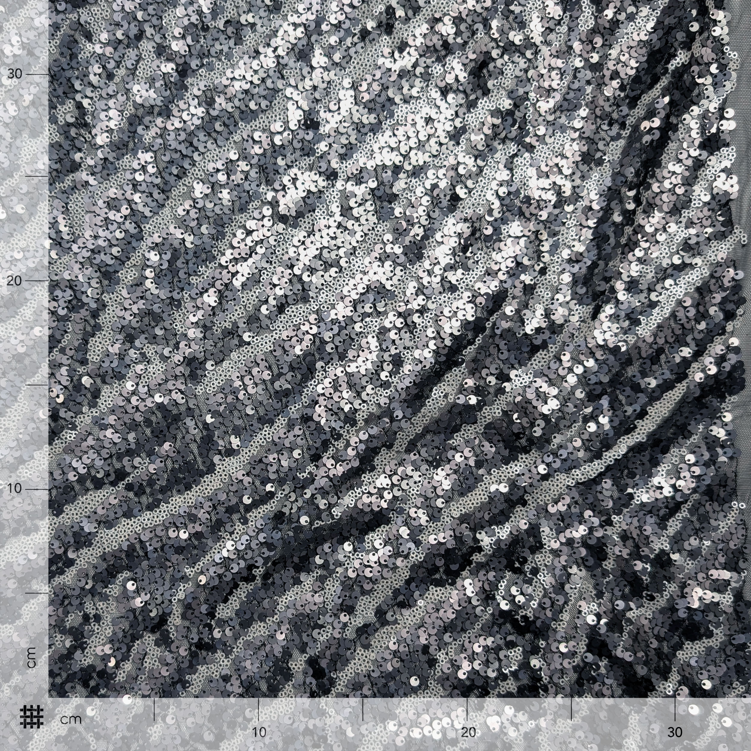 Tessuto Paillettes Astratto Argento e Grigio Image
