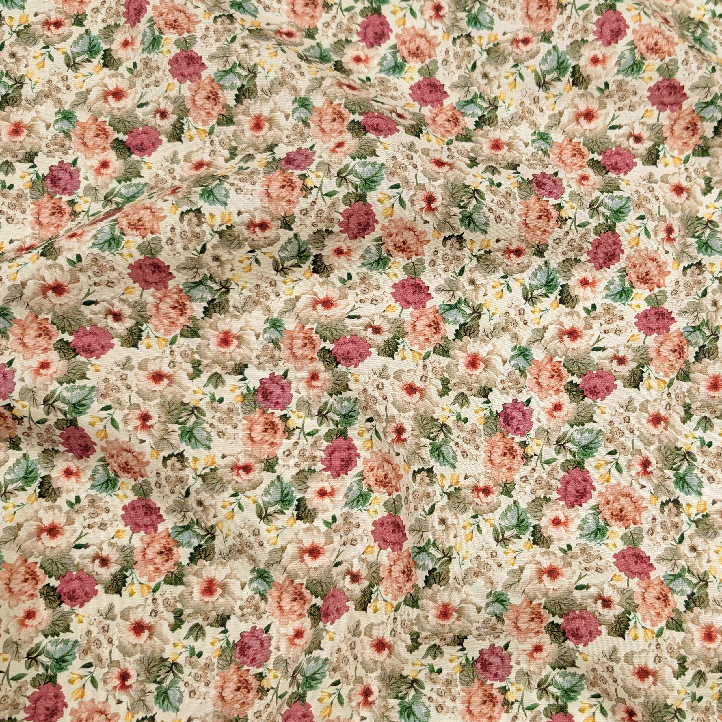 Popeline Cotone Bouquet Romantico Panna Image