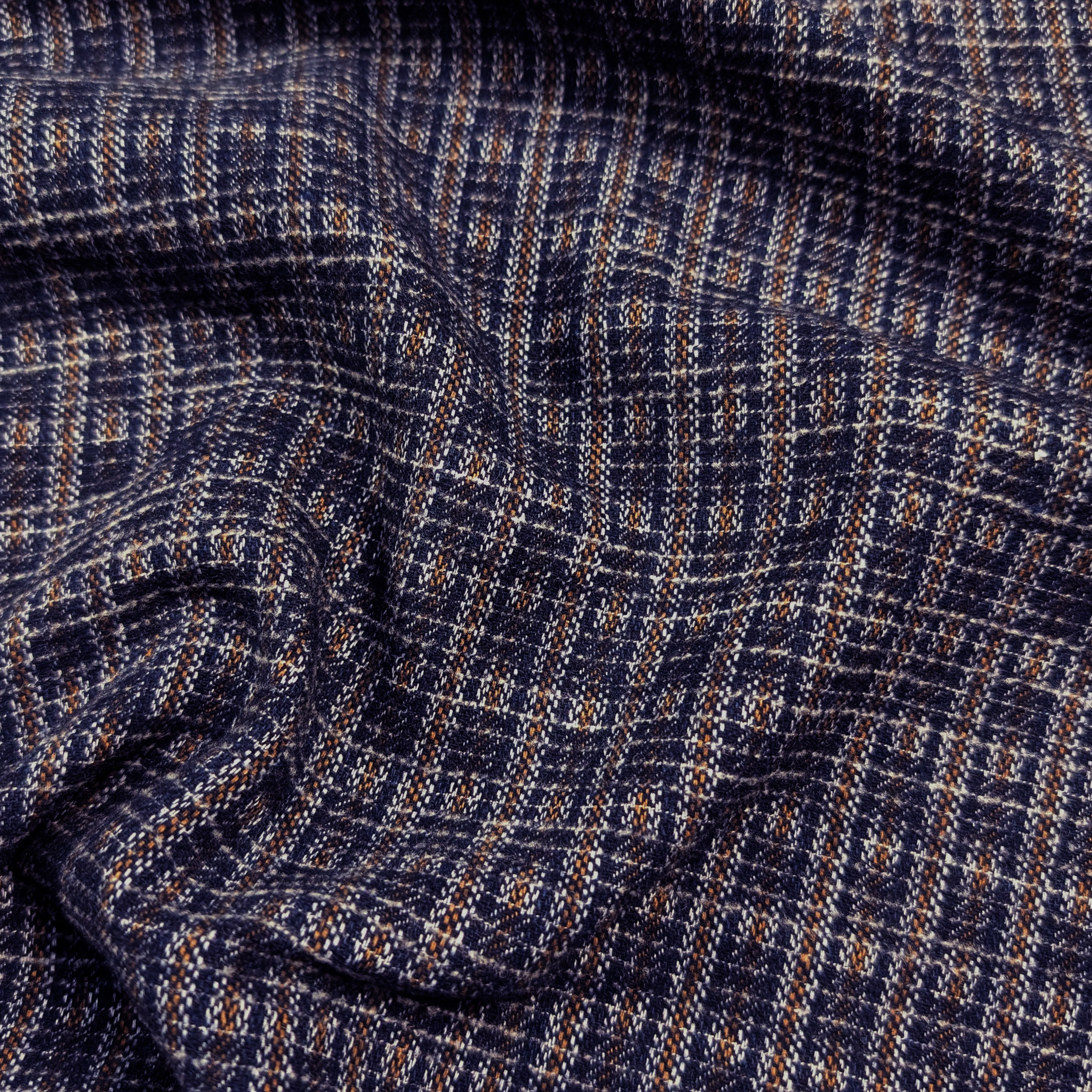 Mussola Jacquard Lana Quadri Ocra Blu Image